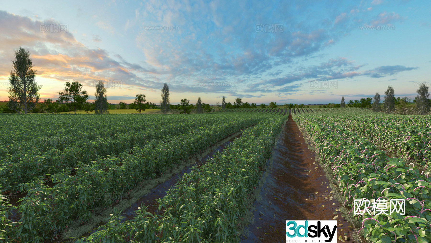 Modern farmland arable land landscape 3d model