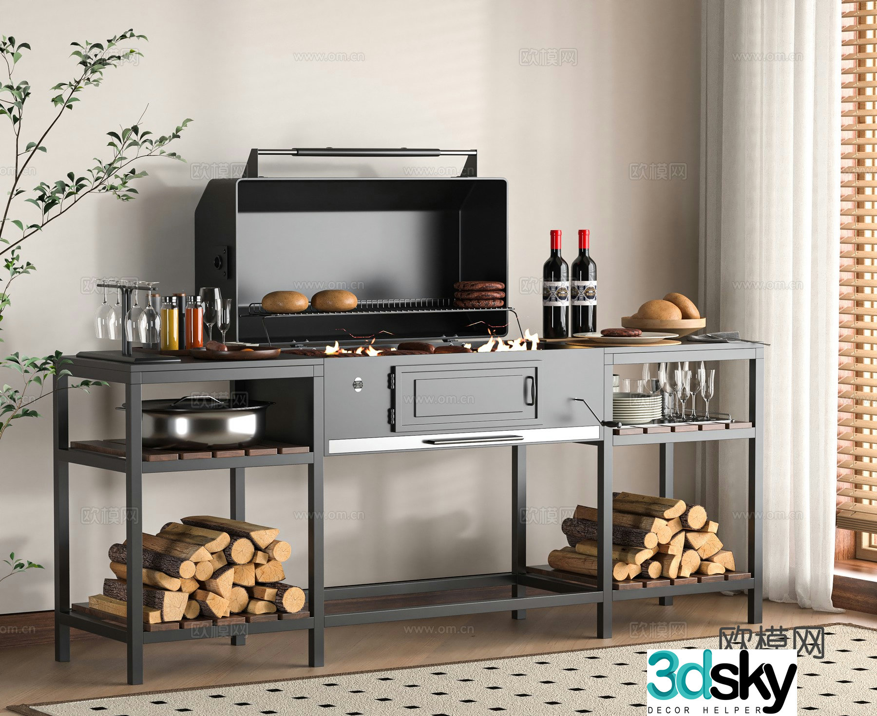 Modern barbecue table 3d model