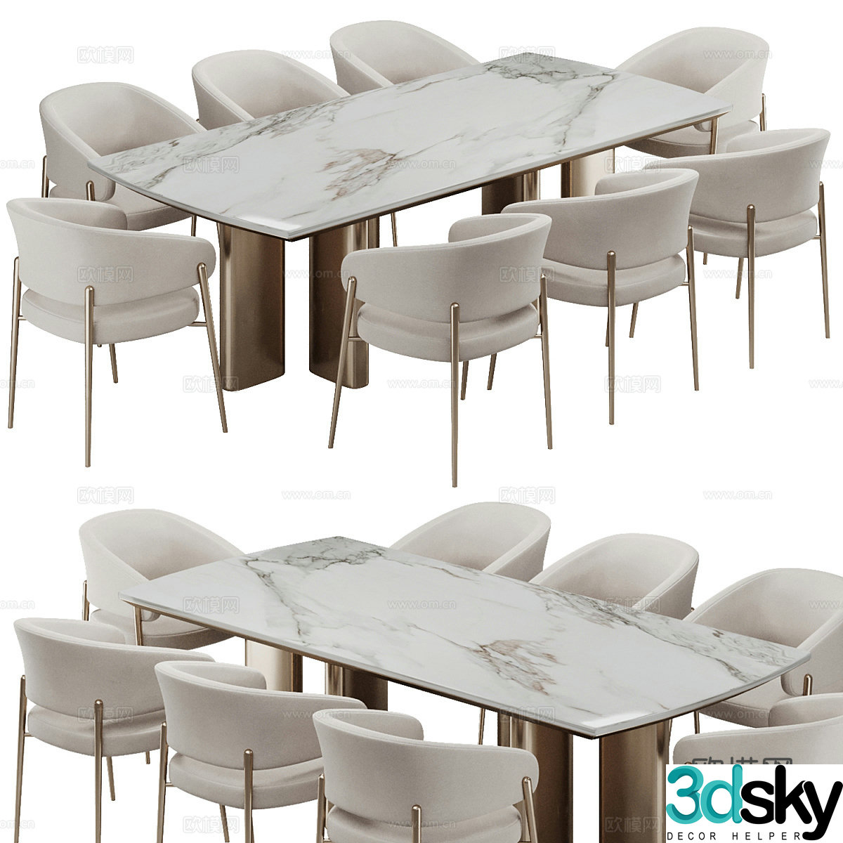 Modern light luxury dining table and chair 3D model