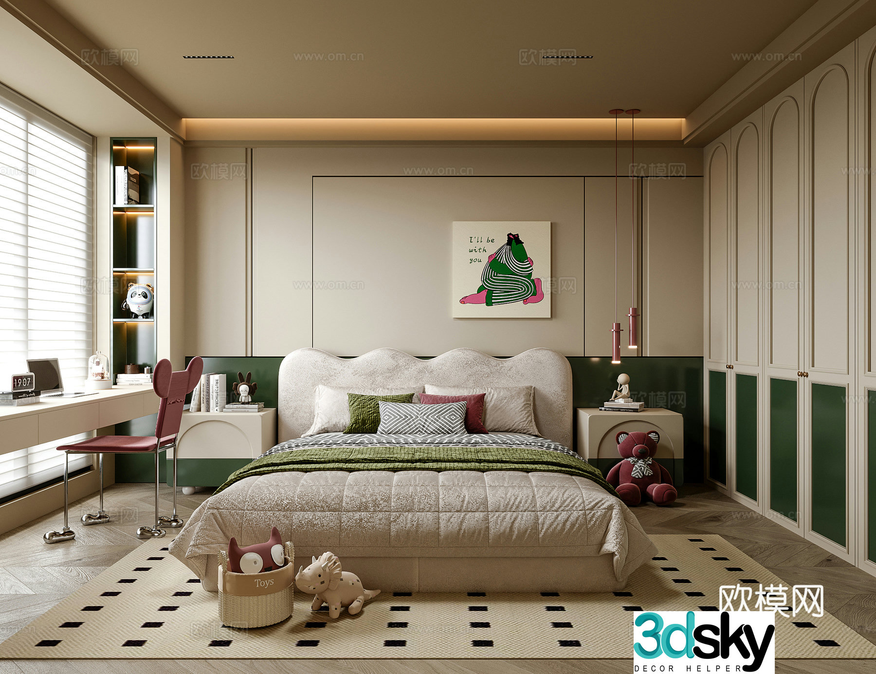 Modern children’s room universal children’s room girls’ room boy’s room children’s desk and chair 3d model