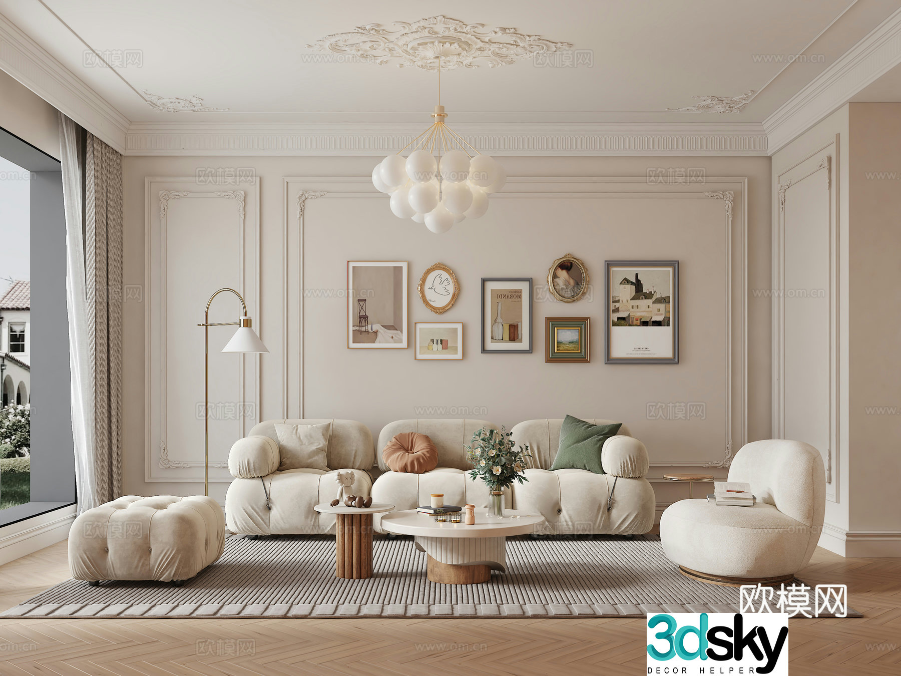French living room sofa combination French living room 3D model