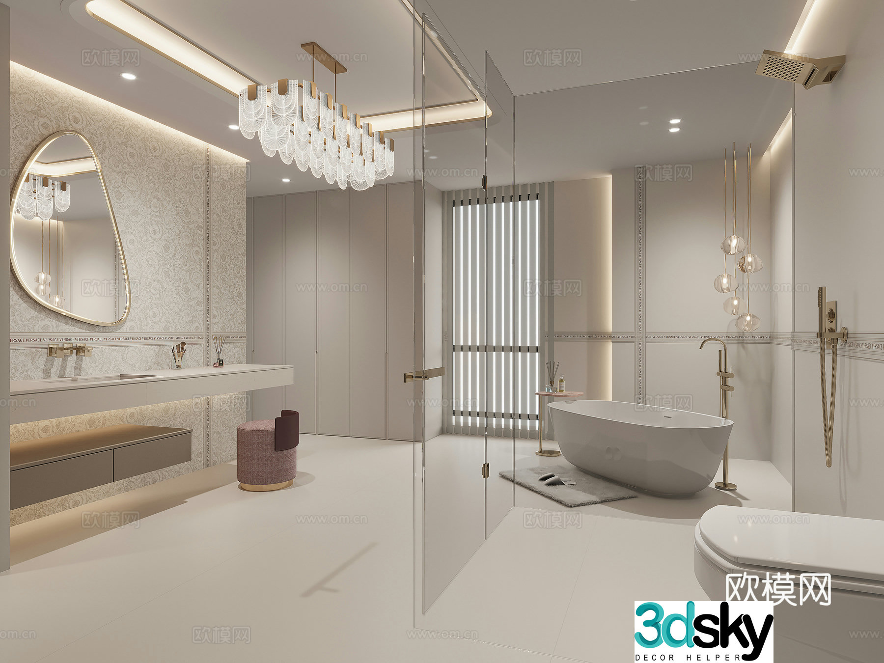 Modern light luxury bathroom dry and wet bathroom 3D model