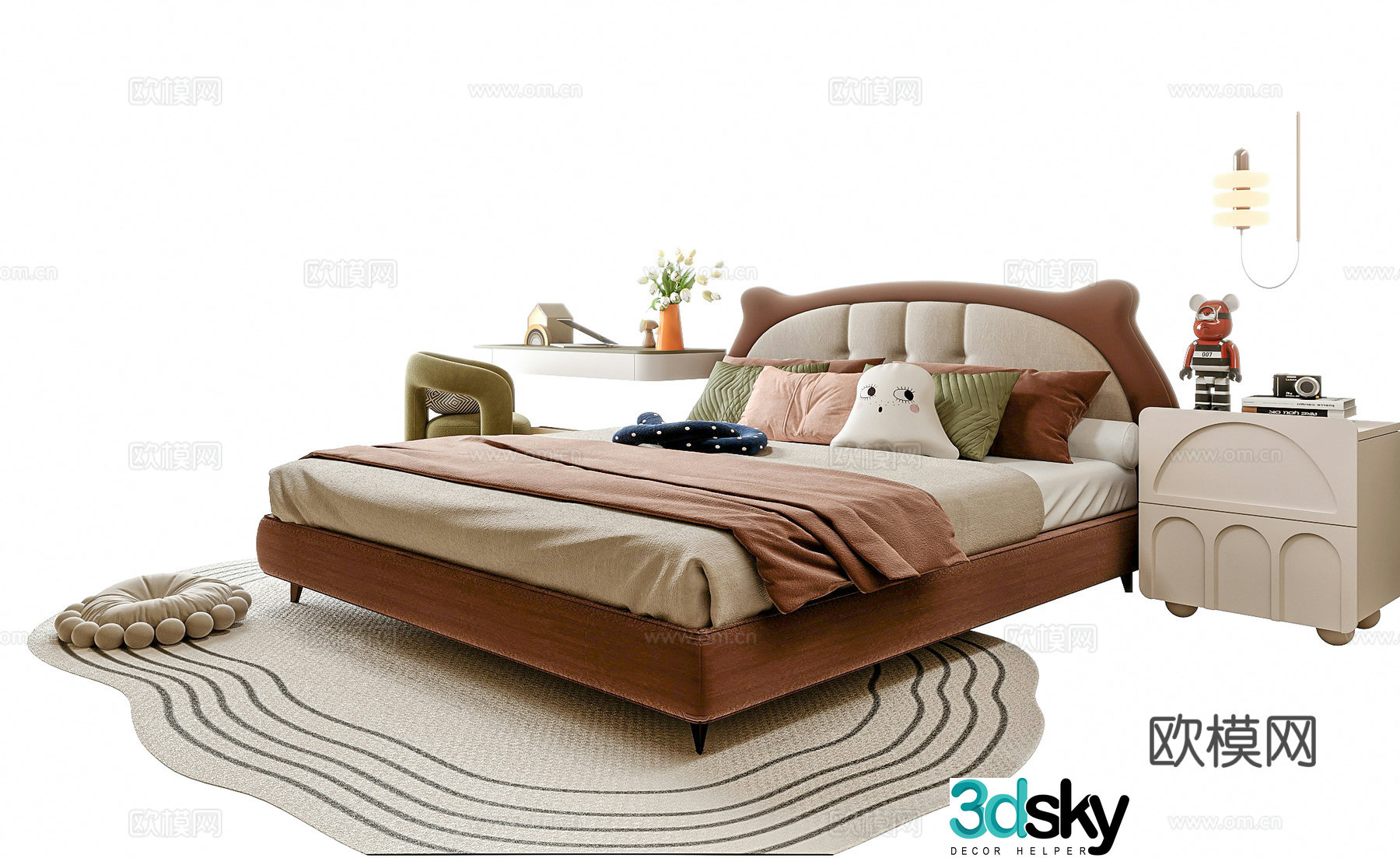 Modern children’s bed children’s carpet children’s desk and chair 3d model