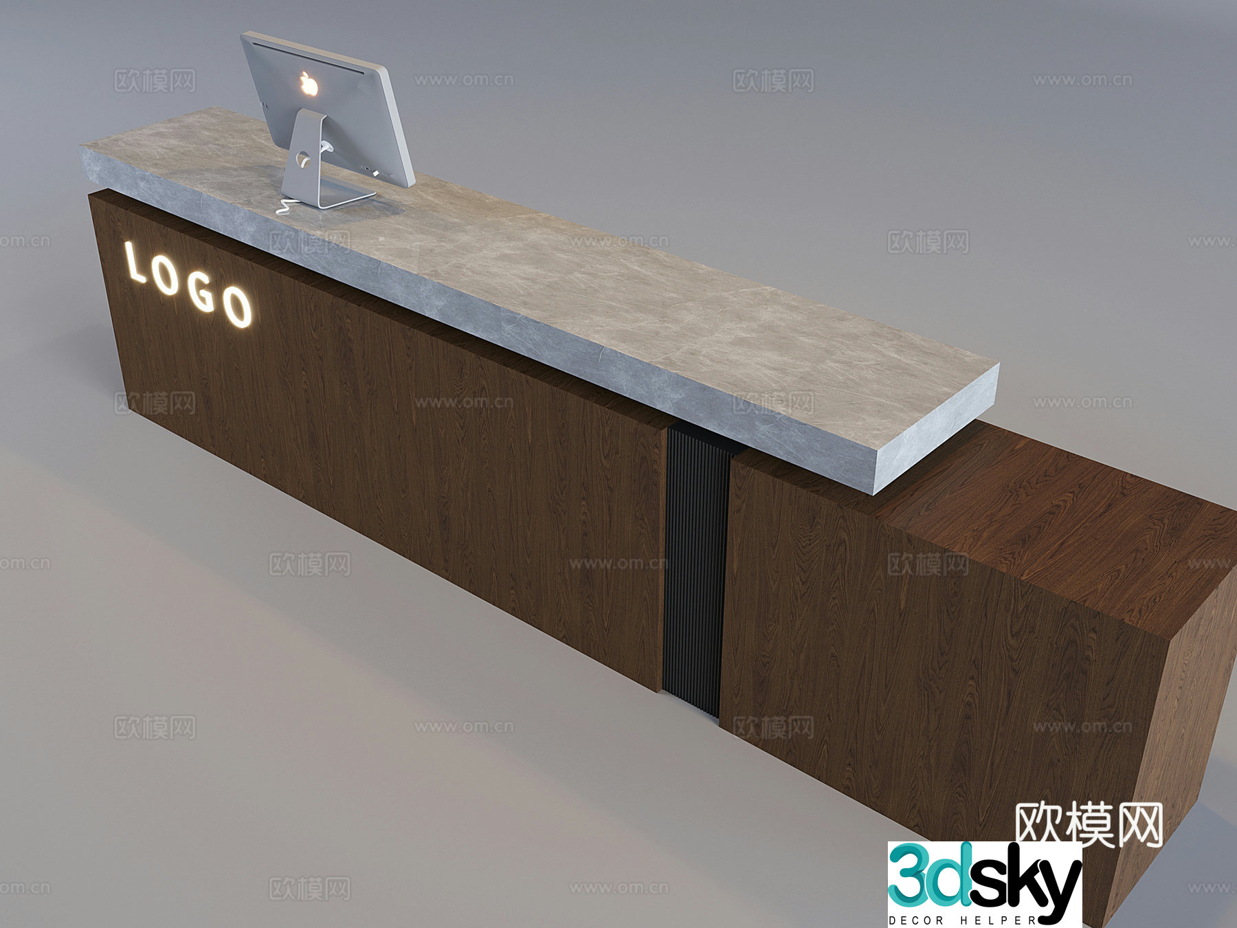Medium style solid wood bar cashier reception desk front desk Apple desktop computer 3D model