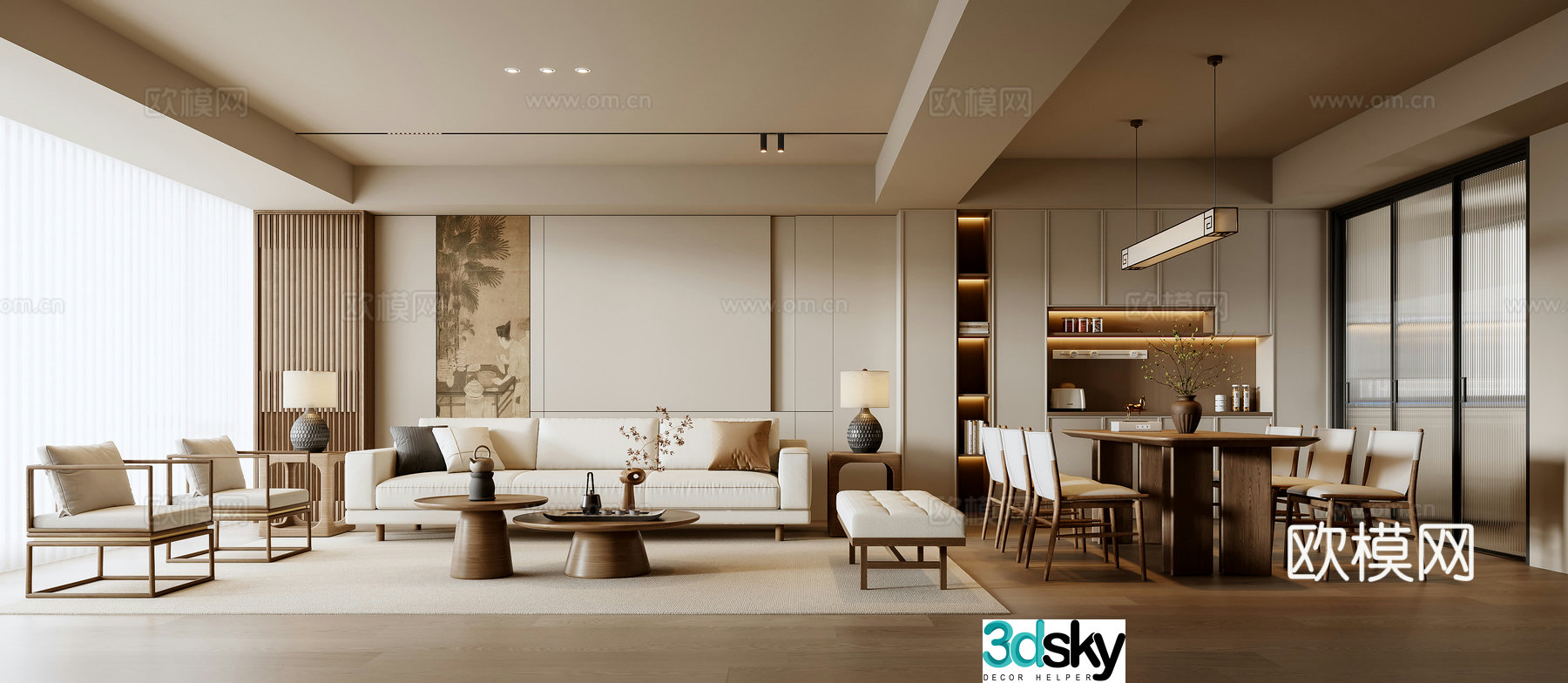 New Chinese style living and dining room 3D model