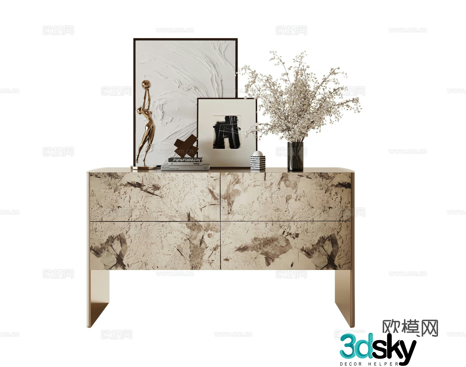 French light luxury side cabinet 3D model