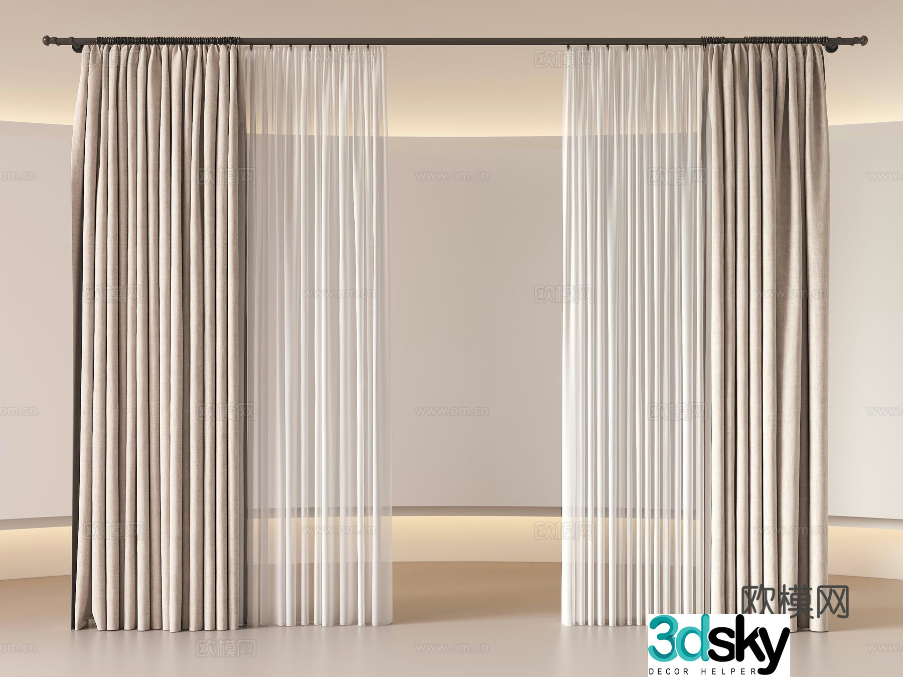 Modern curtains Cream curtains Gauze curtains Living room curtains Bedroom curtains 3d model