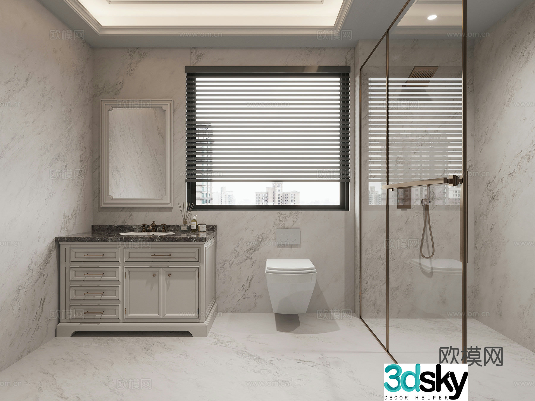 Modern European style bathroom dry and wet bathroom 3D model