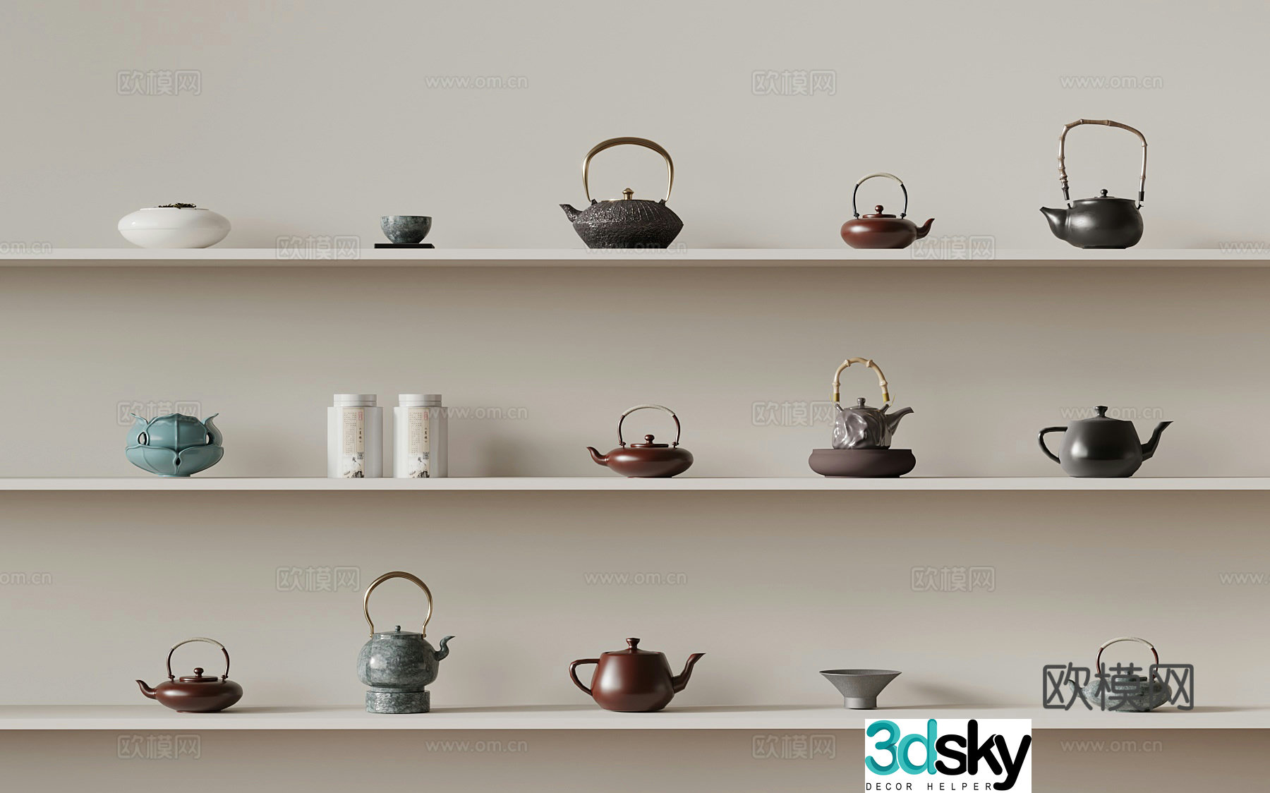 New Chinese style tea set teapot 3d model