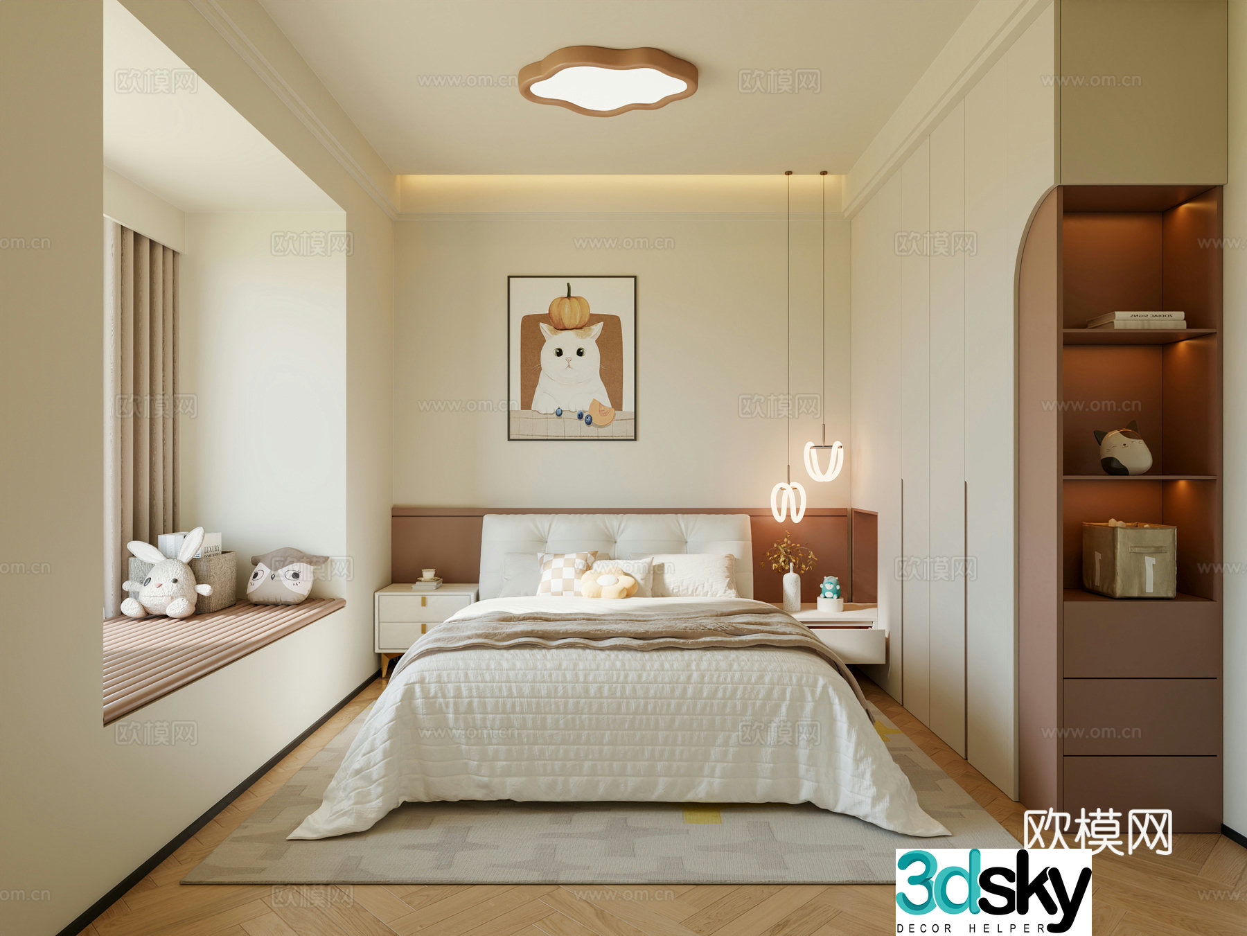 Modern children’s room creamy style girl room children’s home bedroom children’s wardrobe creamy style children 3d model