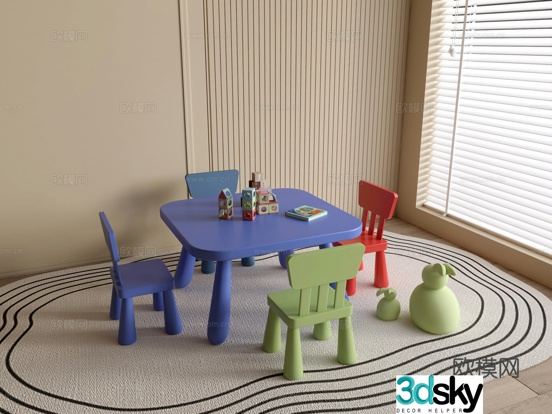 Modern kindergarten table and chairs kindergarten toys child seat combination children’s handmade table cartoon table 3d model