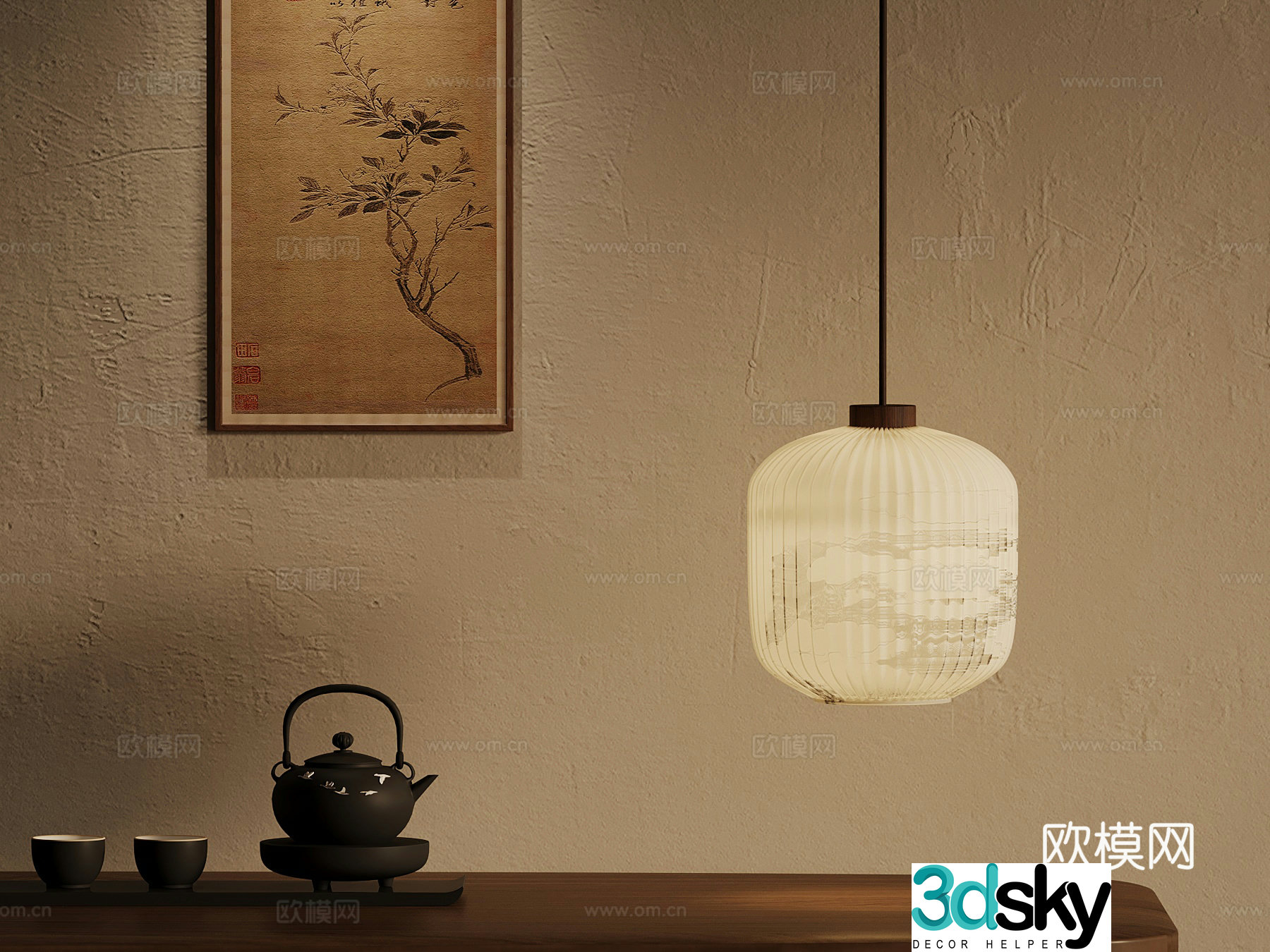 New Chinese chandeliers decorative paintings tea sets 3D model