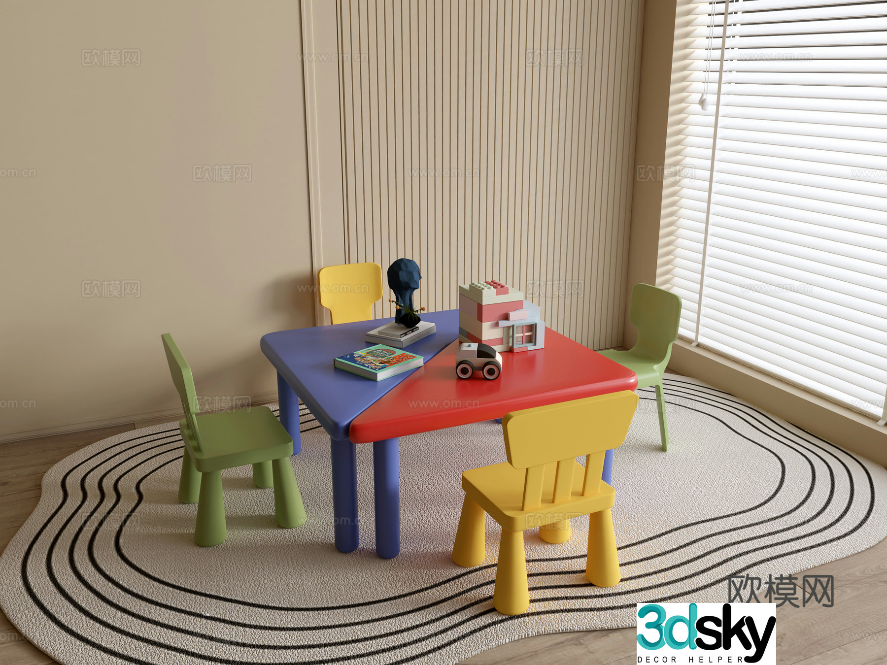 Modern kindergarten table and chairs kindergarten toys child seat combination children’s handmade table cartoon table 3d model