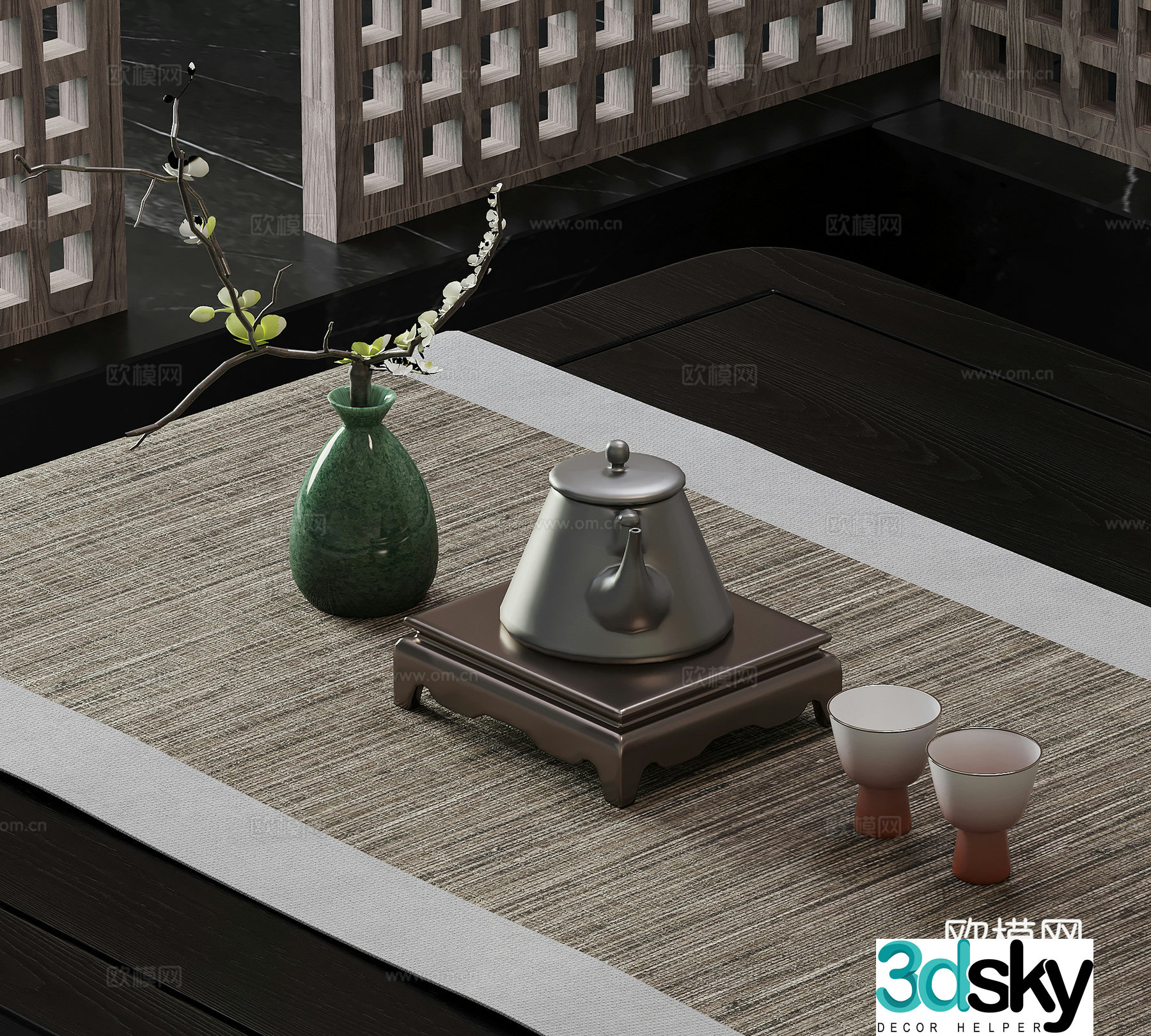 New Chinese style tea set teapot tea cup 3d model