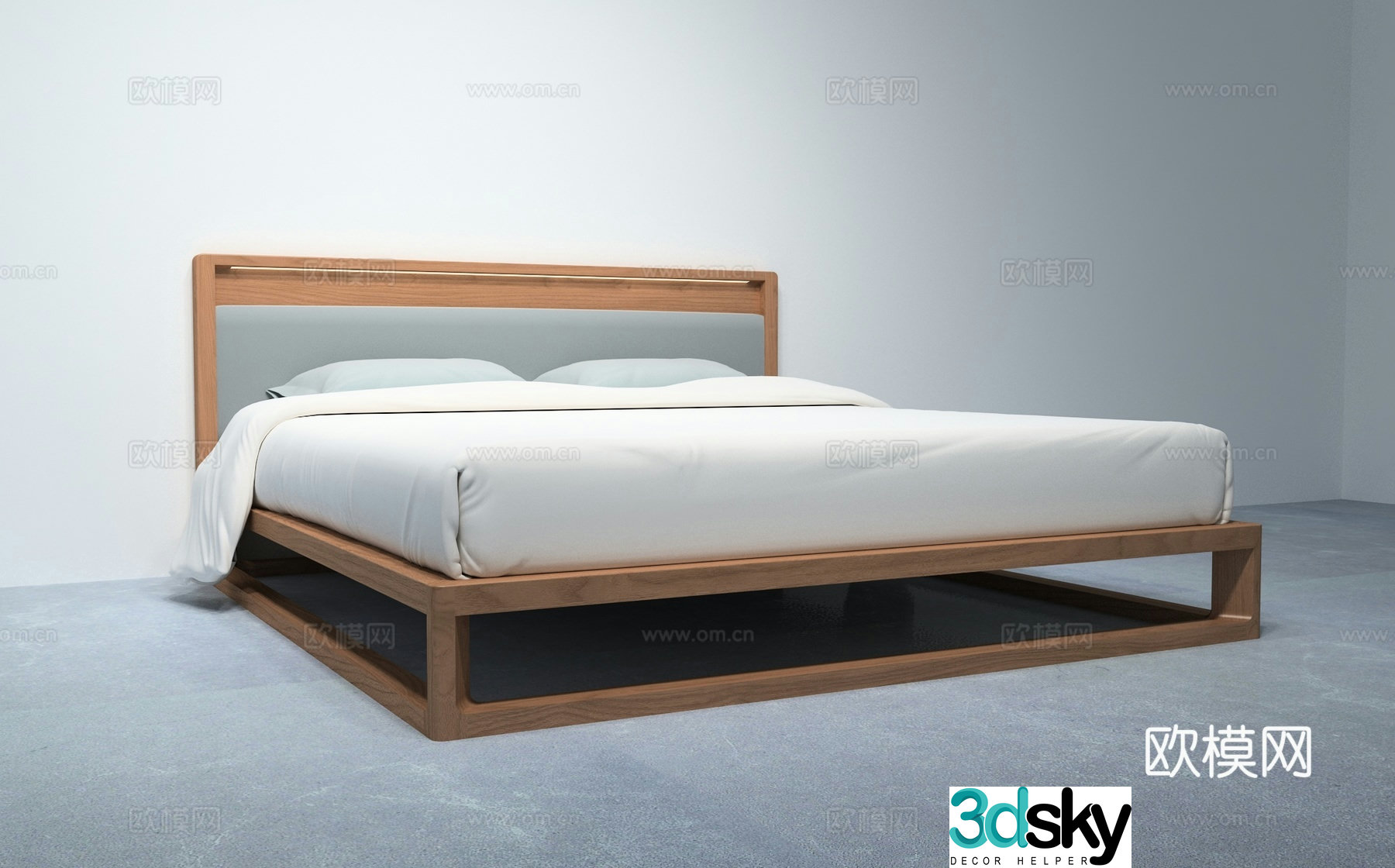 Solid wood big bed 3D model