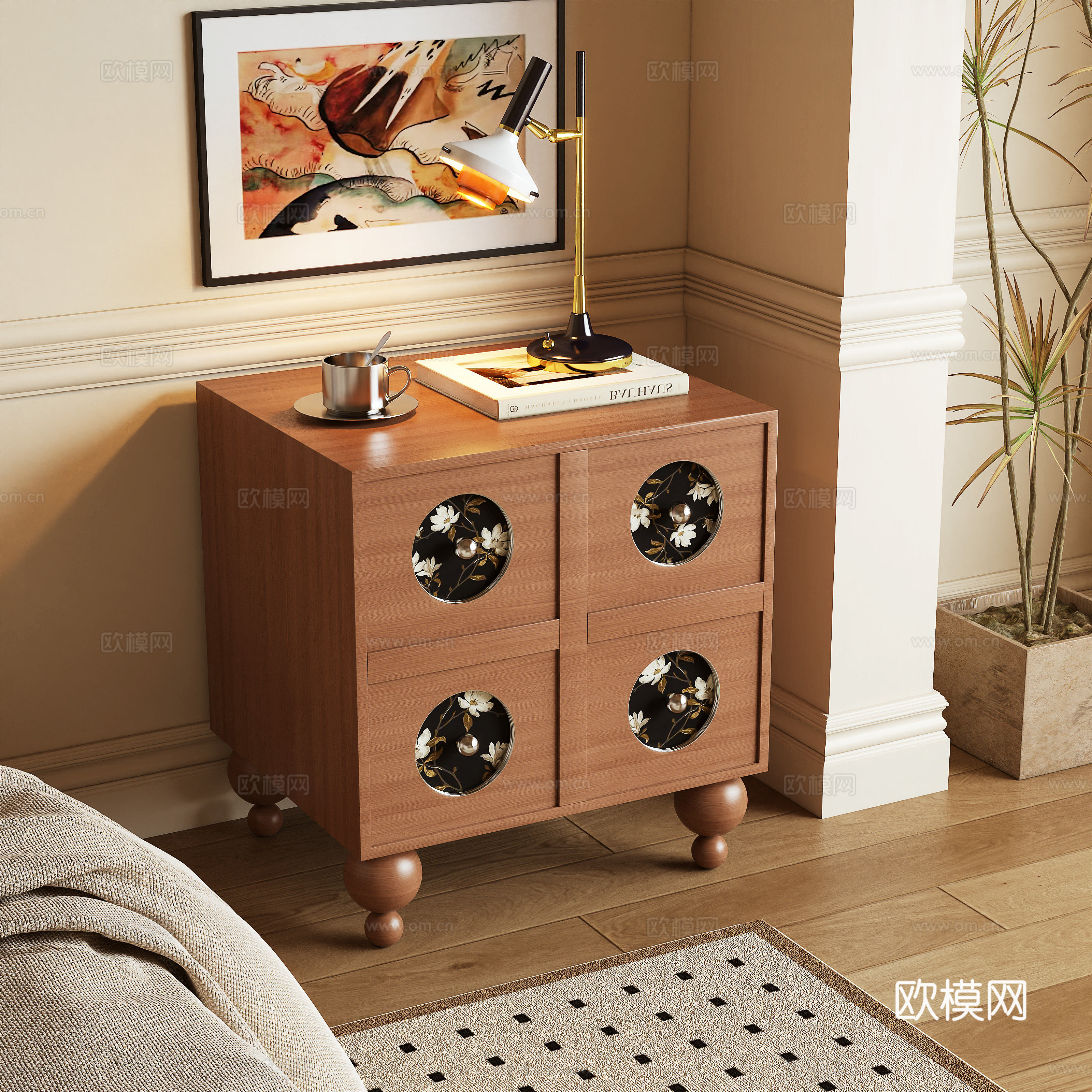 Medium style bedside table 3D model