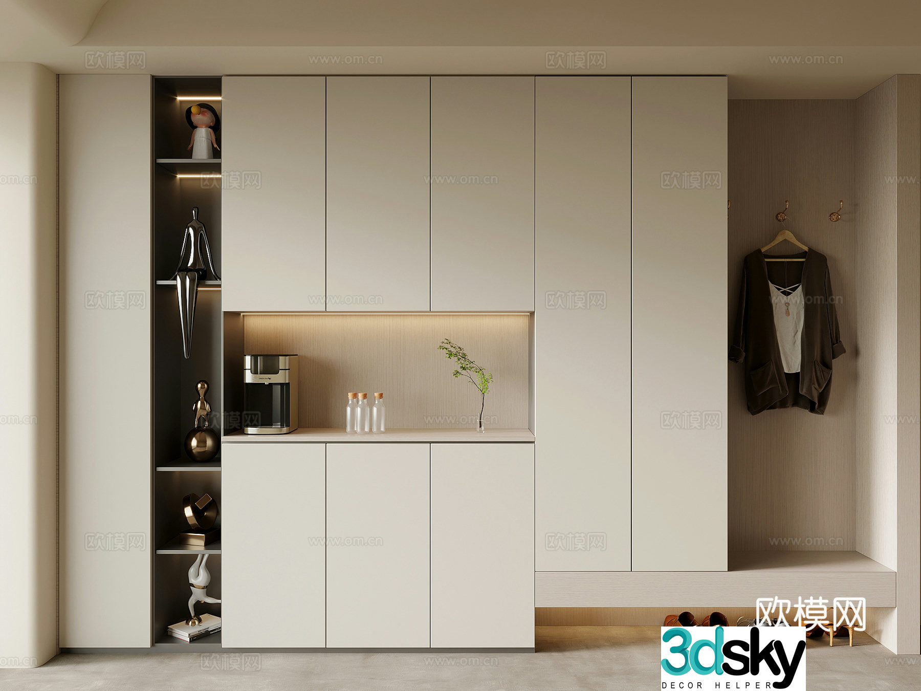 Wine cabinet modern creamy wine cabinet sideboard shoe cabinet 3d model