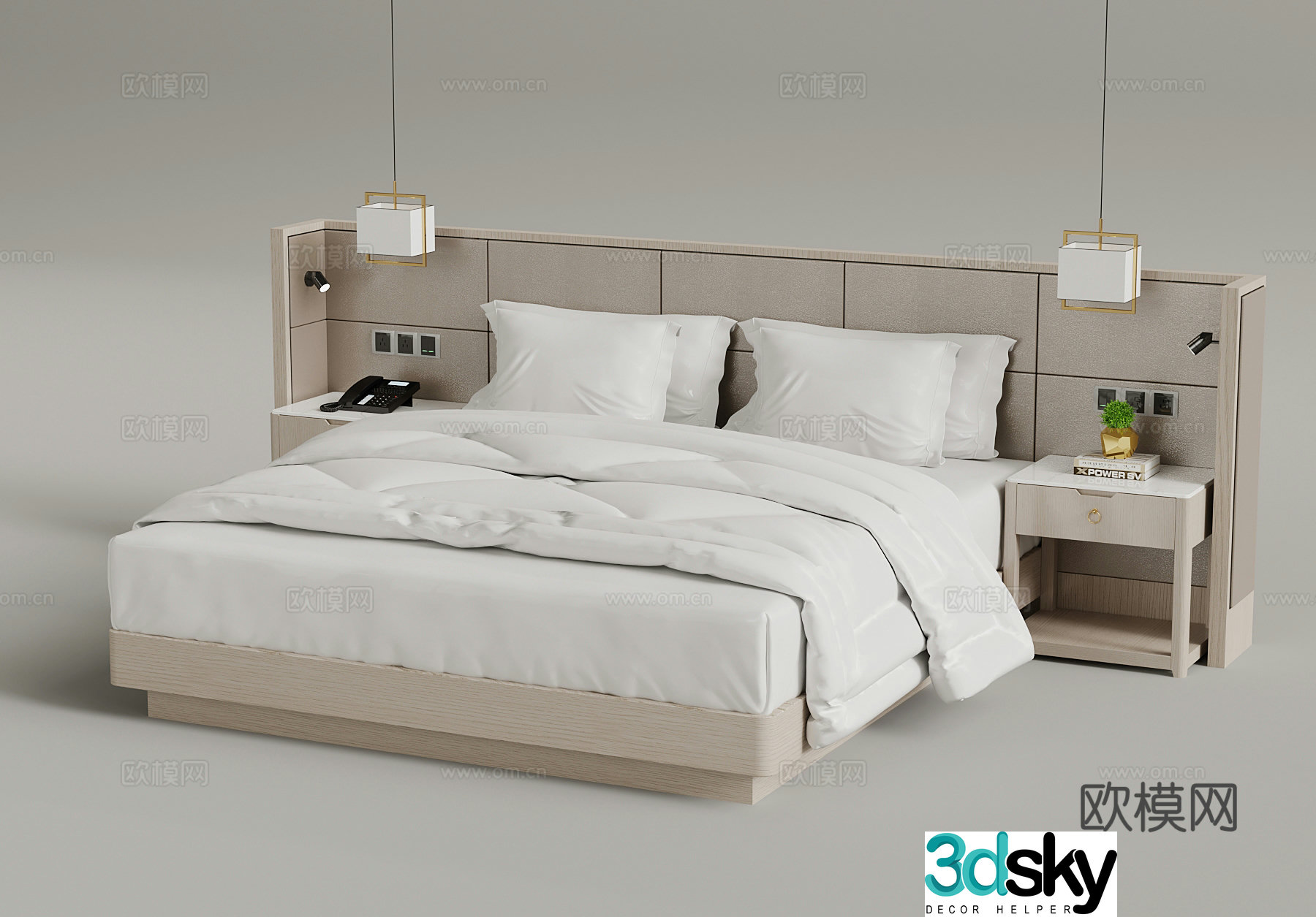 Double bed Modern hotel double bed 3d model