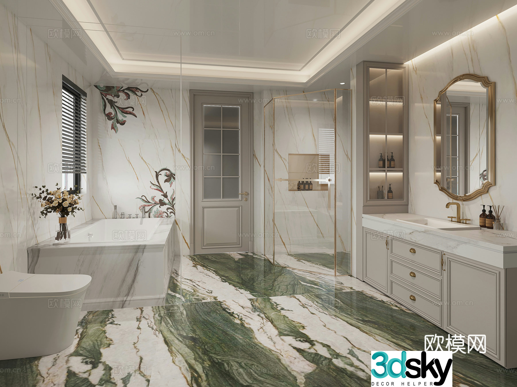 Modern European style bathroom dry and wet bathroom 3D model
