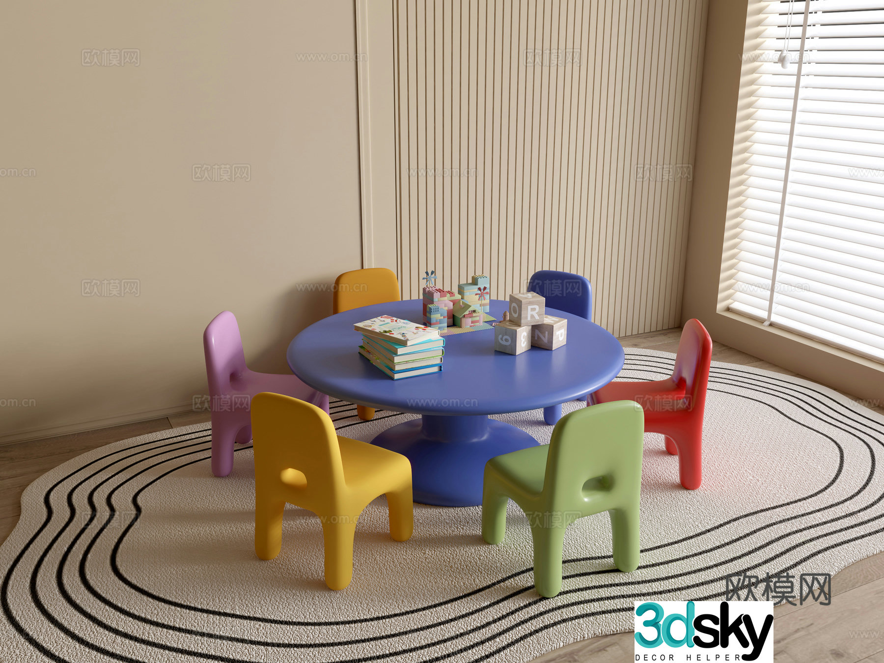 Modern kindergarten table and chairs kindergarten toys child seat combination children’s handmade table cartoon table 3d model