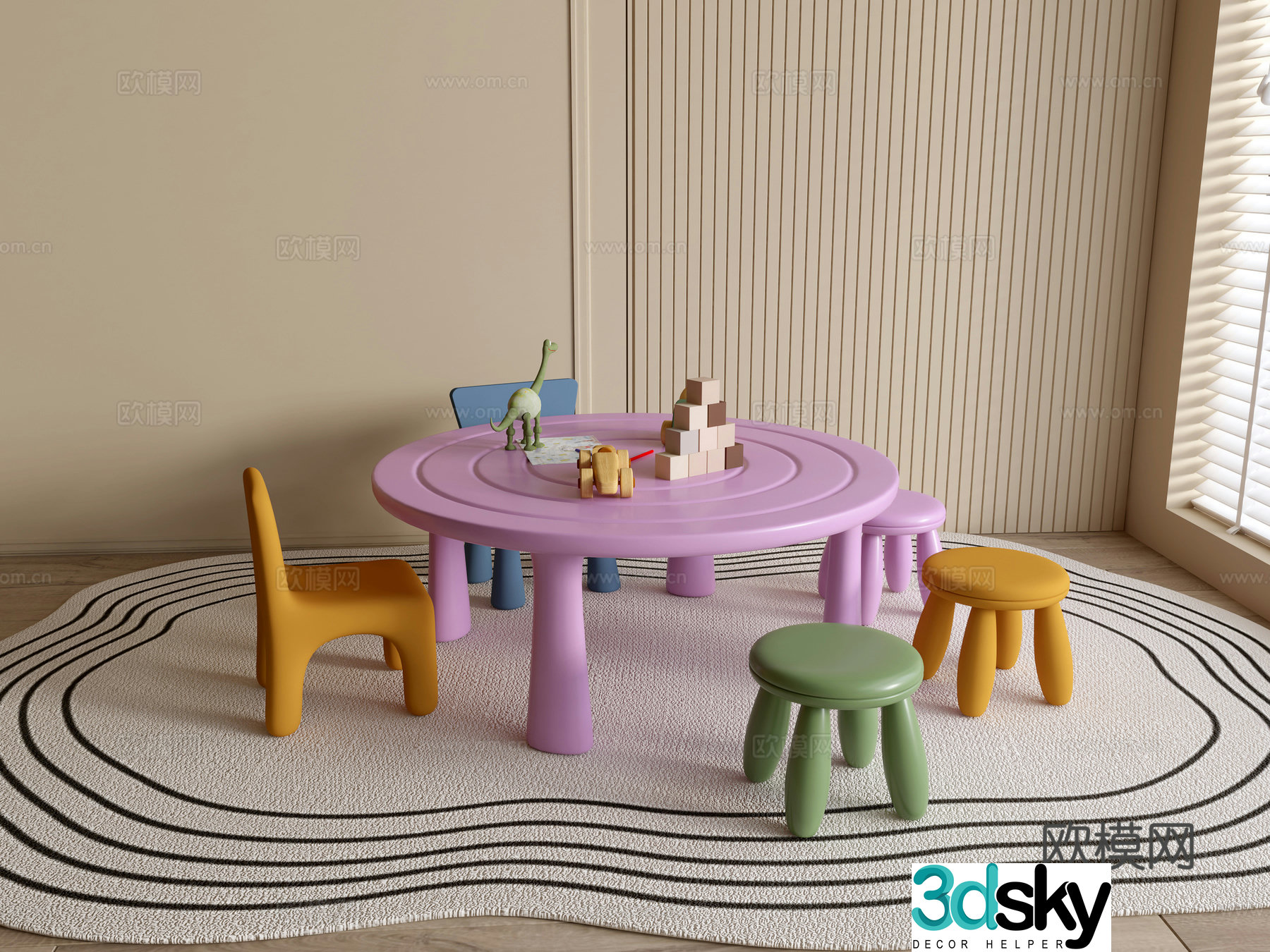 Modern kindergarten table and chairs kindergarten toys child seat combination children’s handmade table cartoon table 3d model