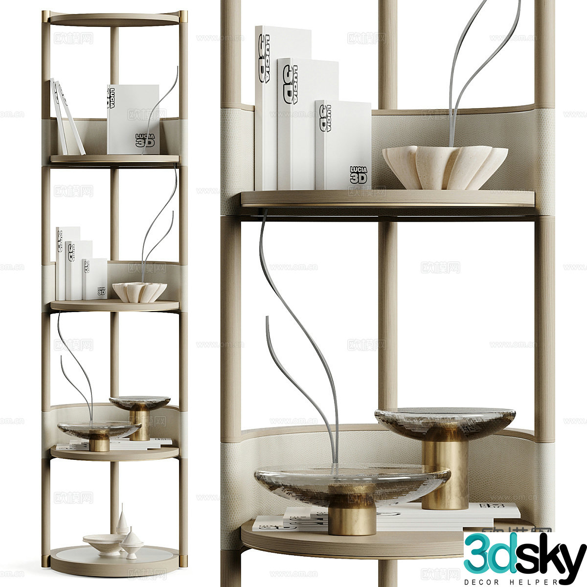 New Chinese style light luxury decorative shelf bookshelf 3D model
