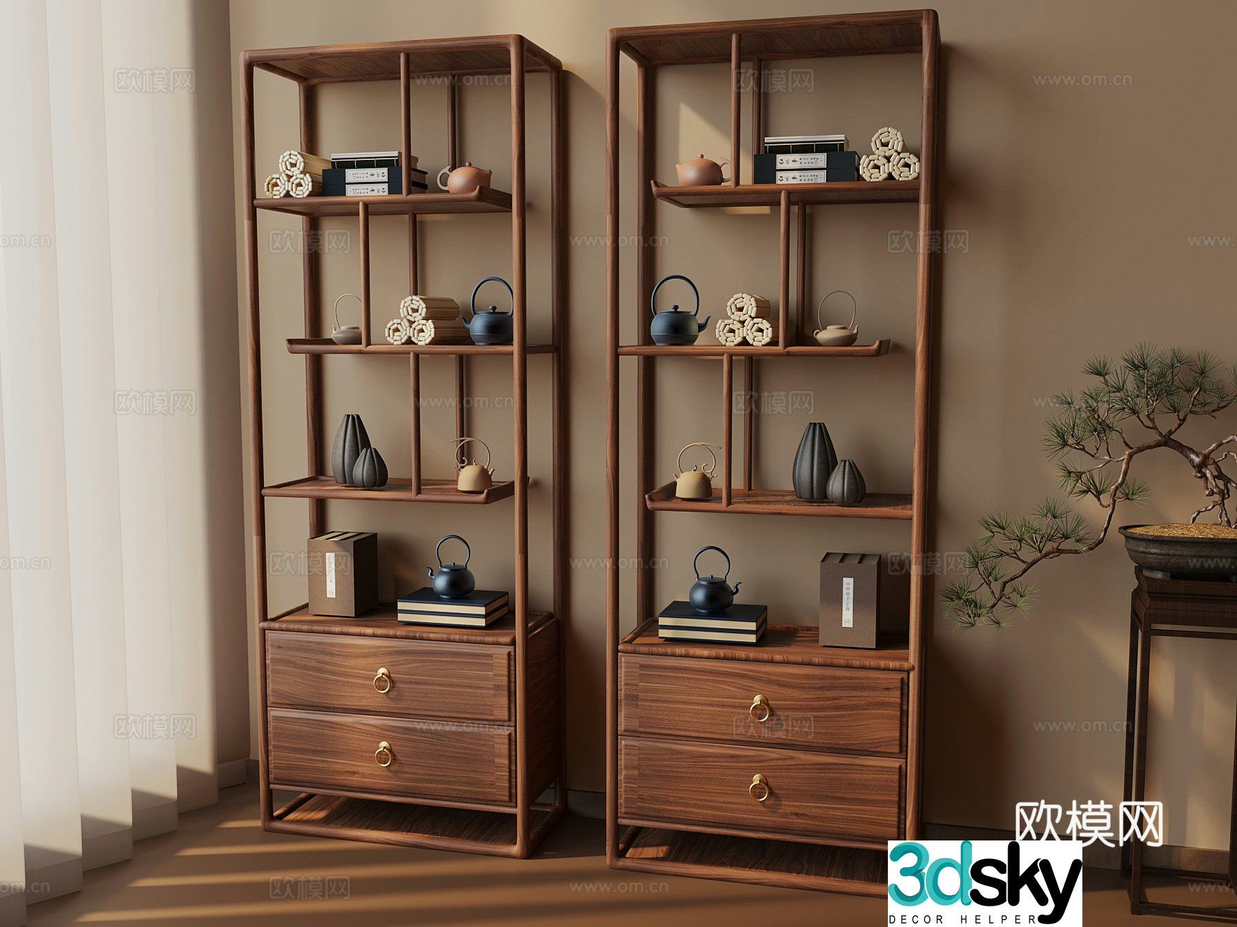 New Chinese style antique shelf storage rack 3D model