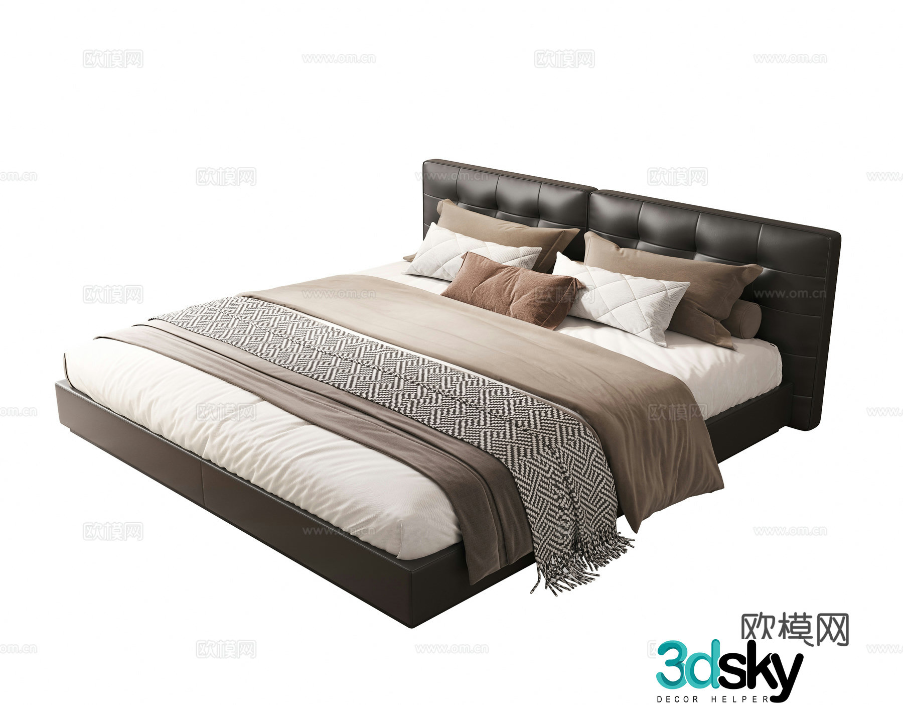 Modern double bed leather double bed master bedroom secondary bed senior bed black double bed 3d model