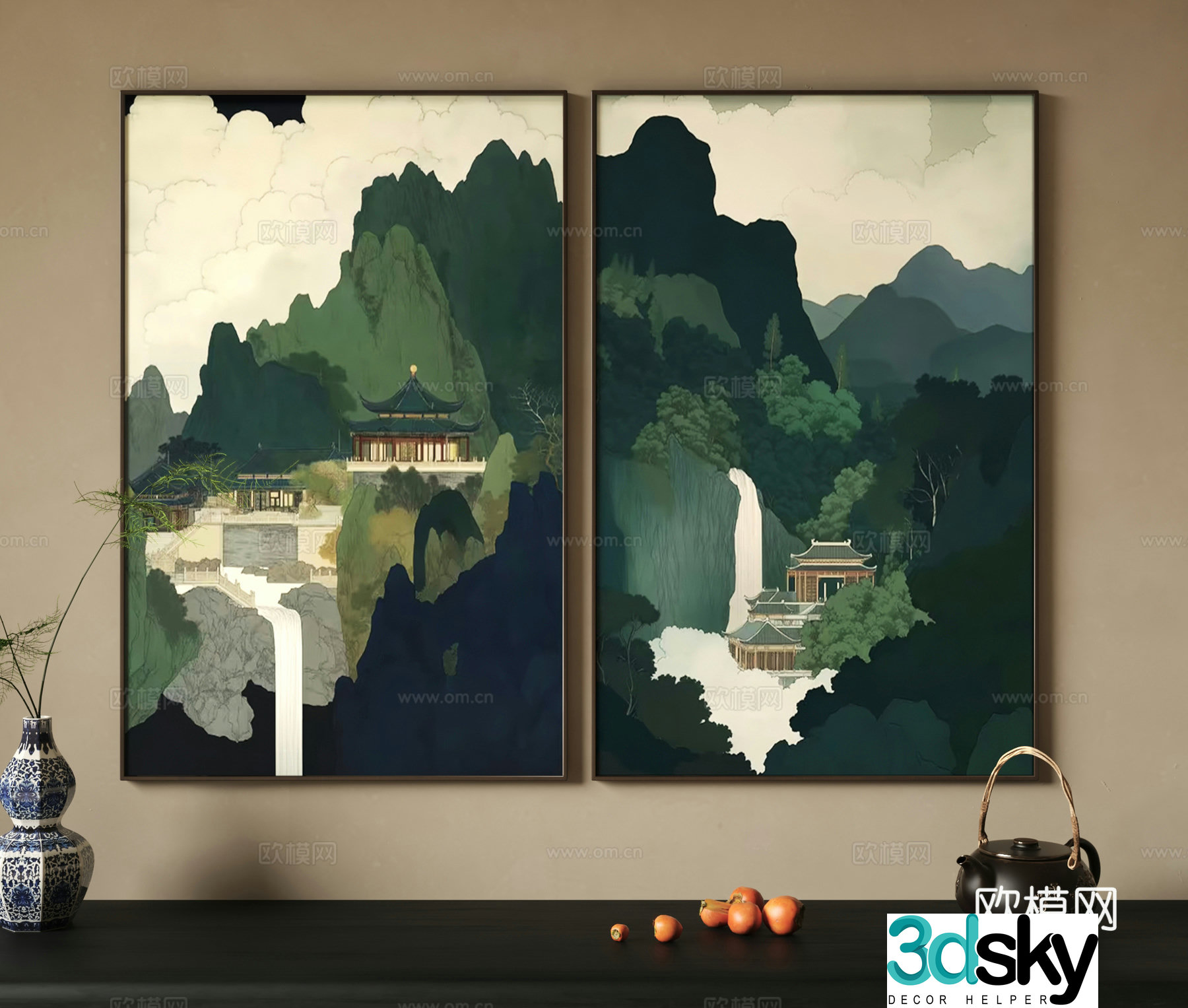 Freehand decorative painting 3d model of landscape