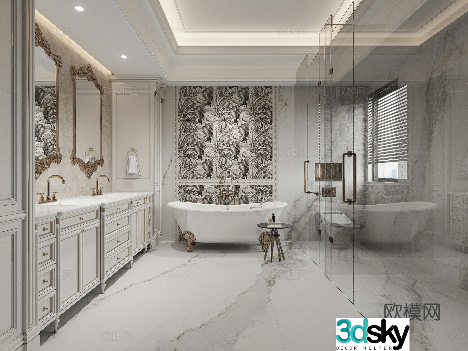 Modern European style bathroom dry and wet bathroom 3D model