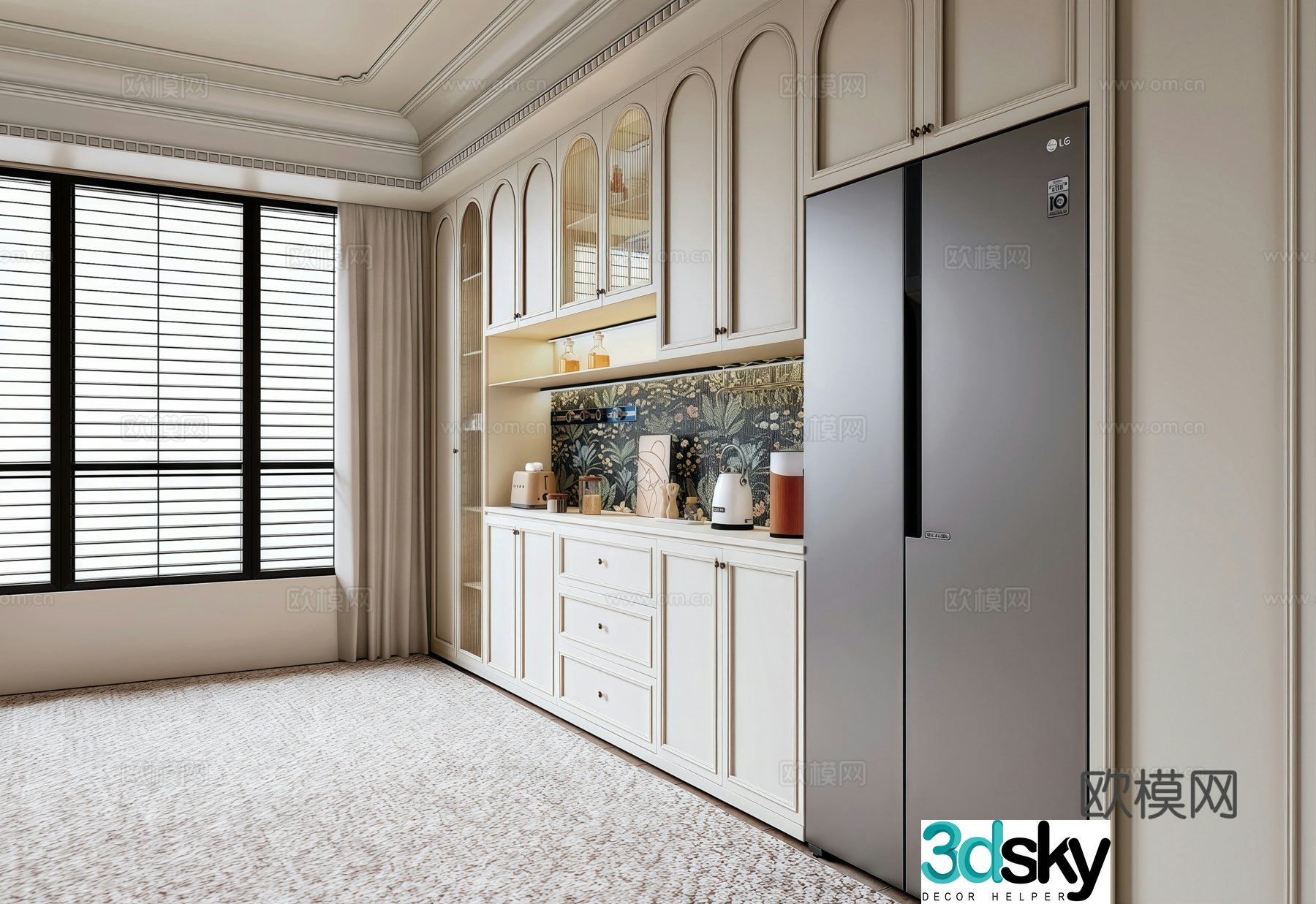 French sideboard refrigerator cabinet 3d model
