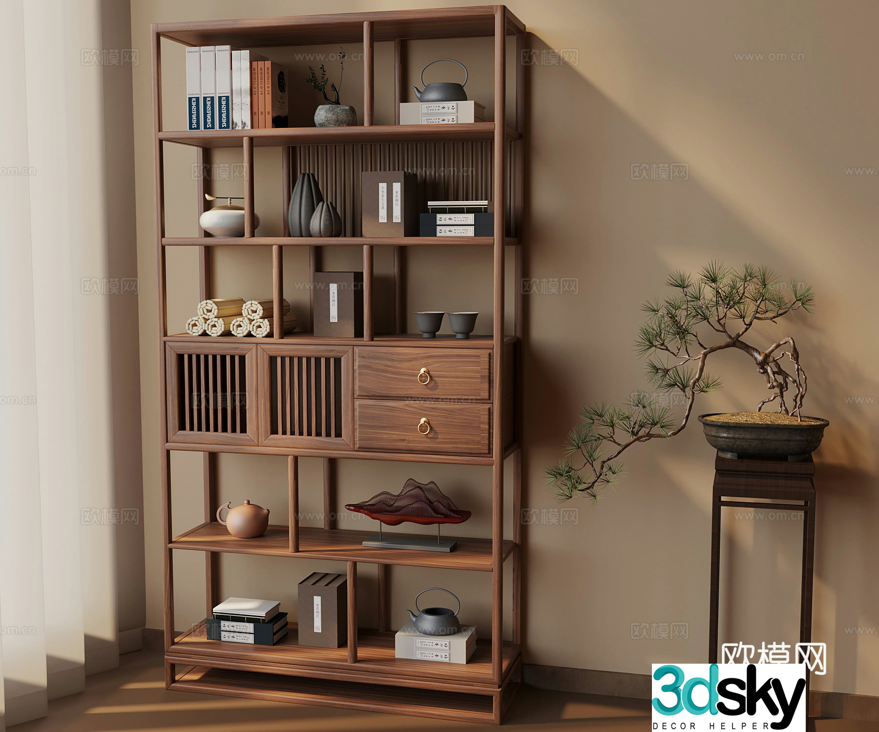 New Chinese style antique shelf storage rack 3D model