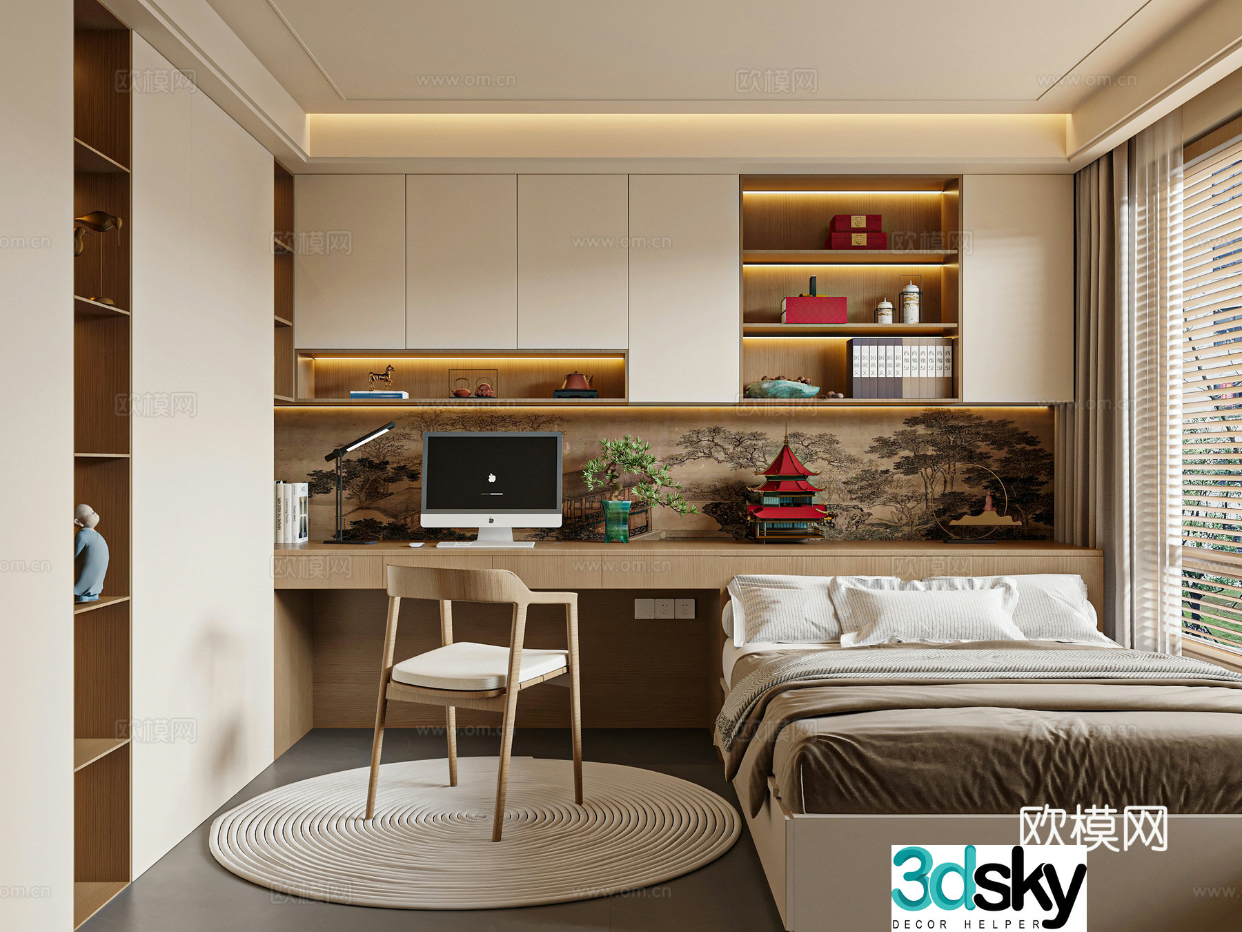 New Chinese style tatami bedroom Song style bedroom 3D model