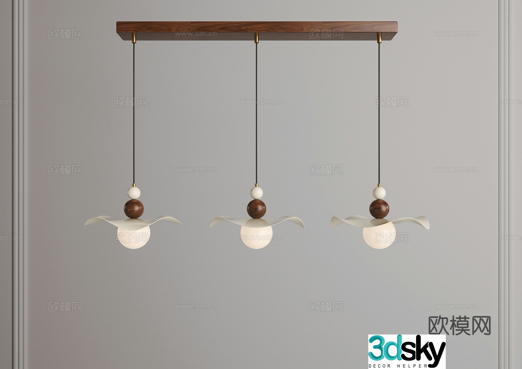Middle chandeliers creamy chandeliers three-head chandeliers multi-head chandeliers French chandeliers restaurant chandeliers 3D model