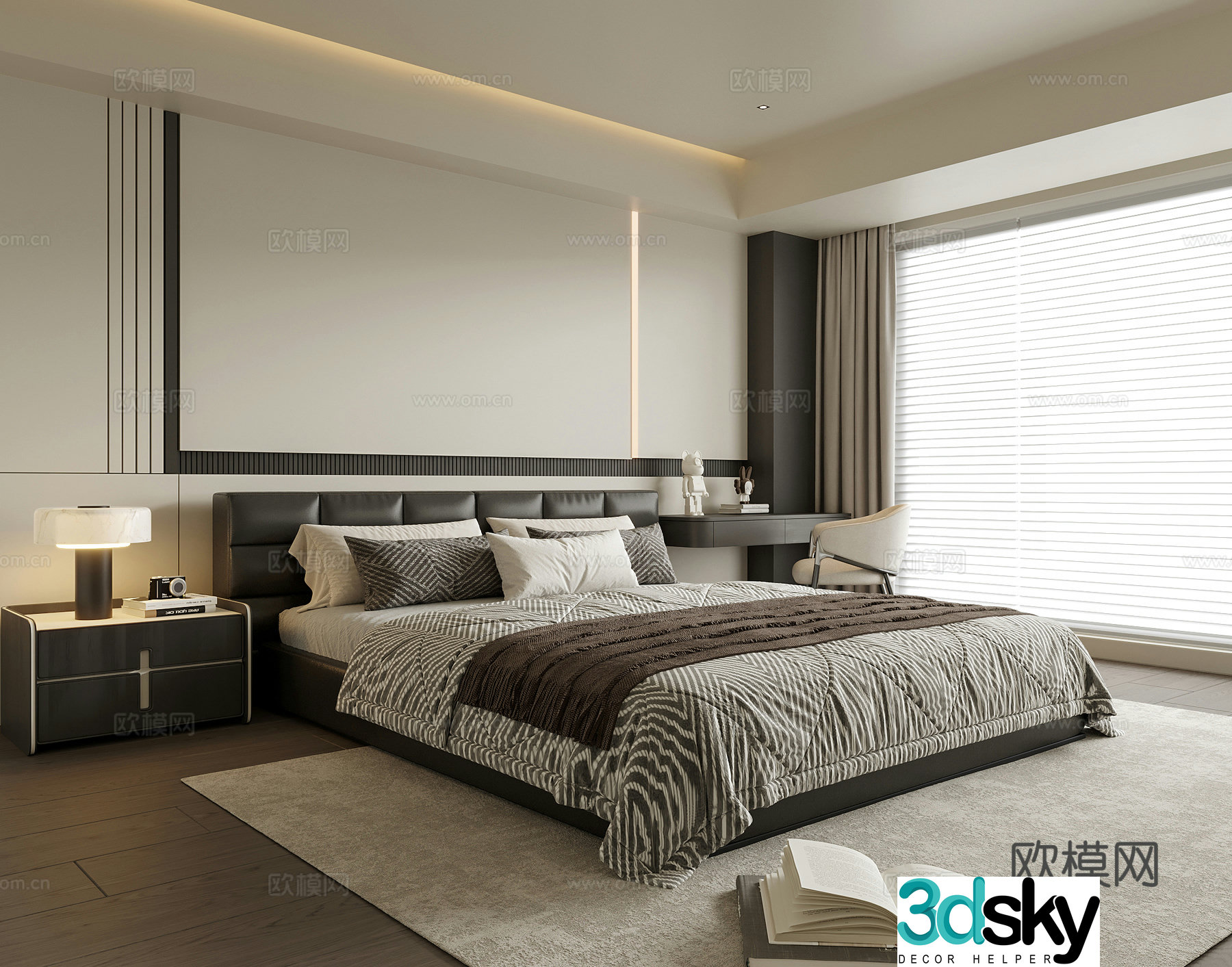 Modern bedroom Double bed nightstand 3d model