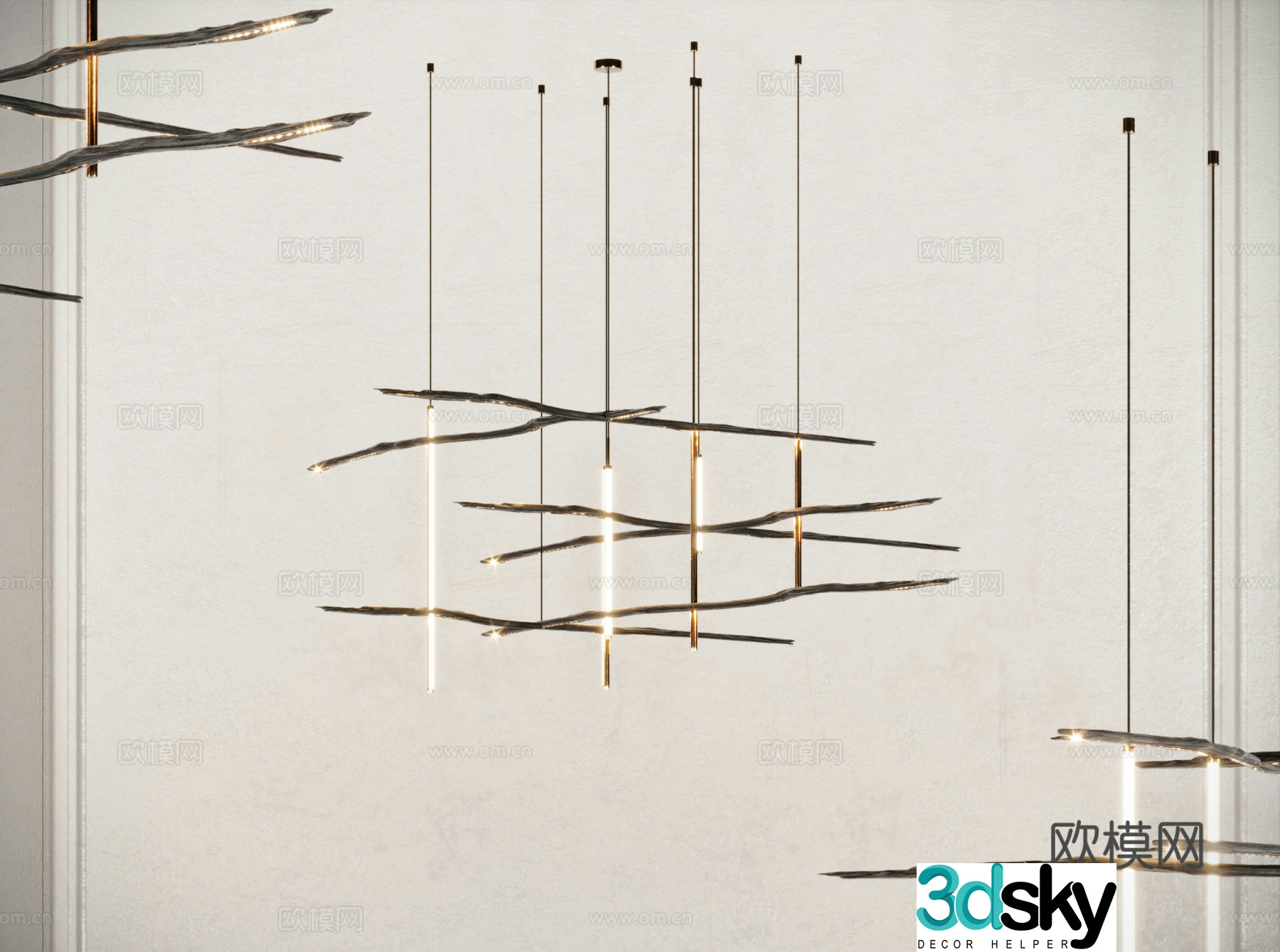 Modern simple chandelier stem and branch chandelier multi-head chandelier branch 3d model