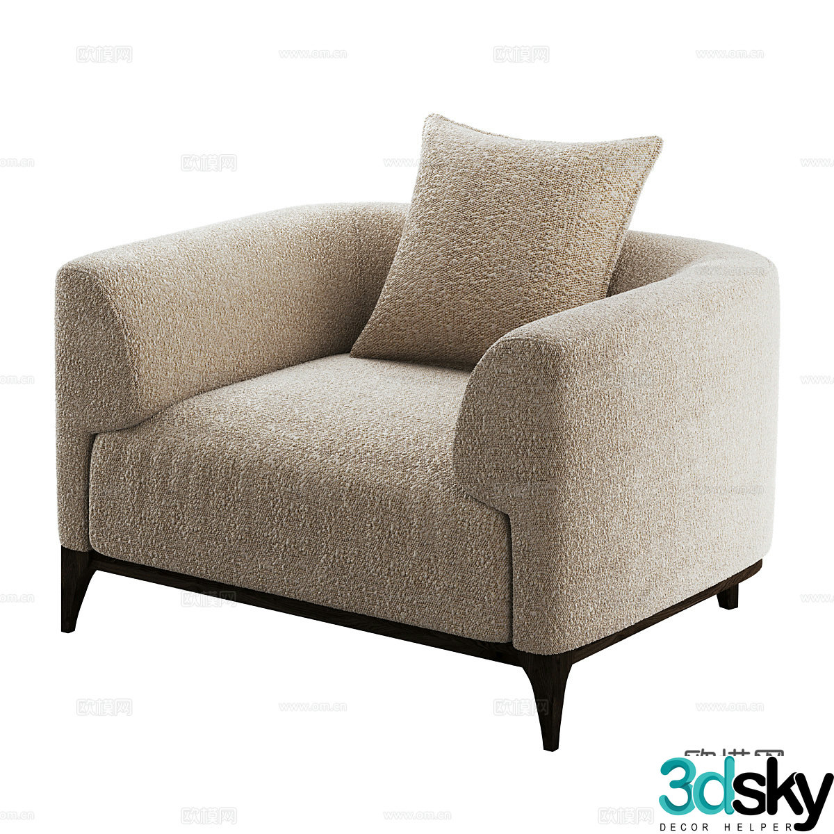 Modern cream style fabric sofa chair 3d model