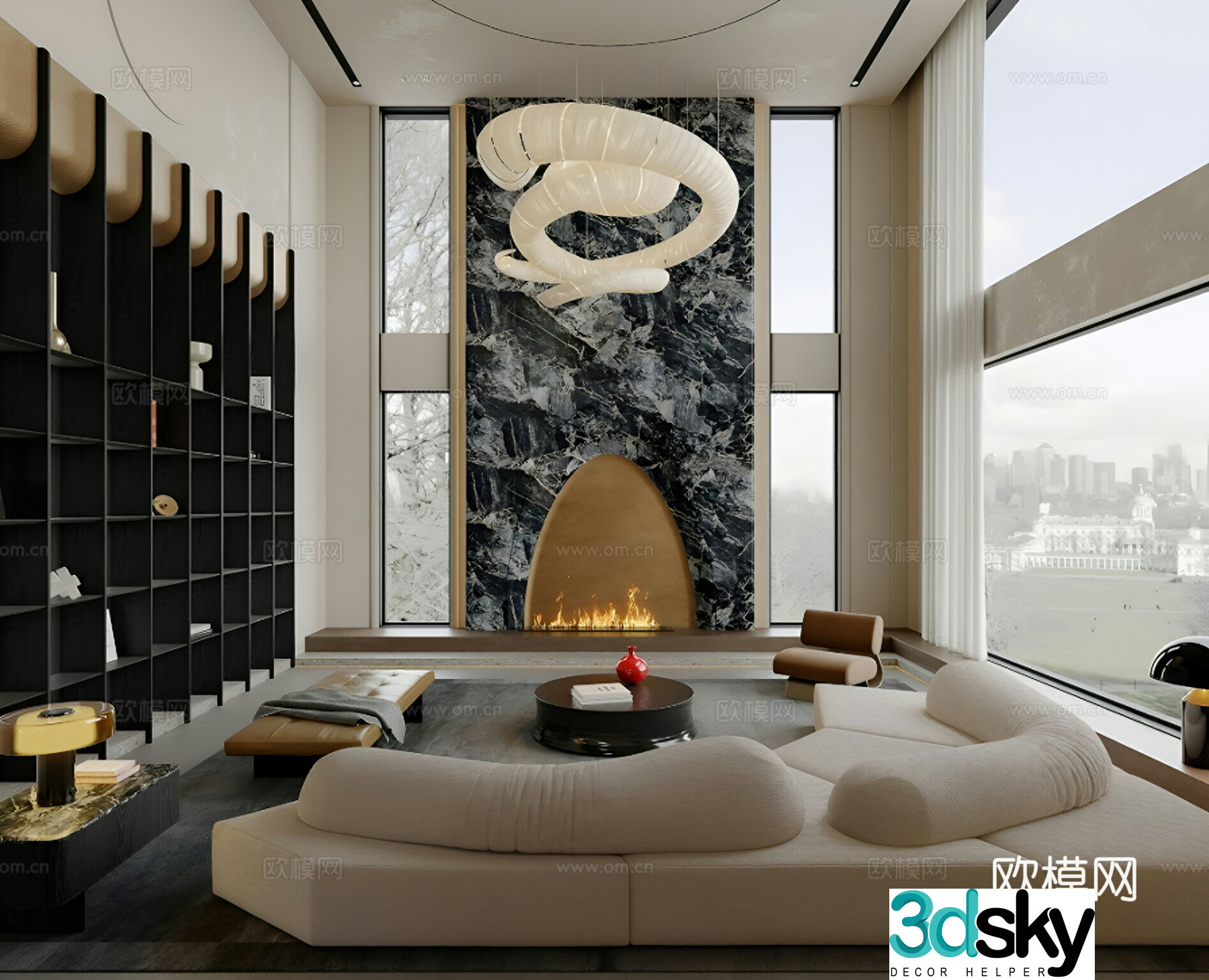 Modern Italian villa living room Villa living room without owner light Italian lights Fireplace 3d model