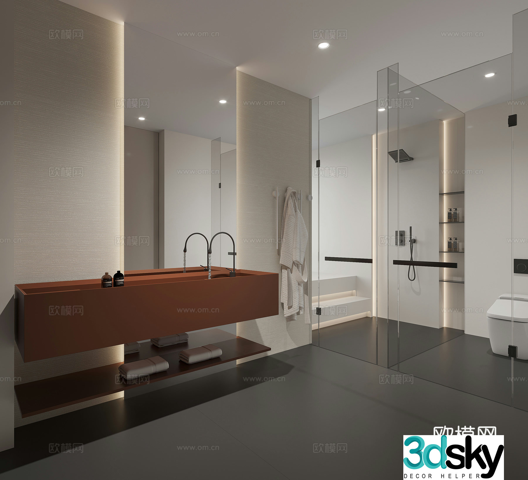 Modern minimalist bathroom dry and wet bathroom 3D model