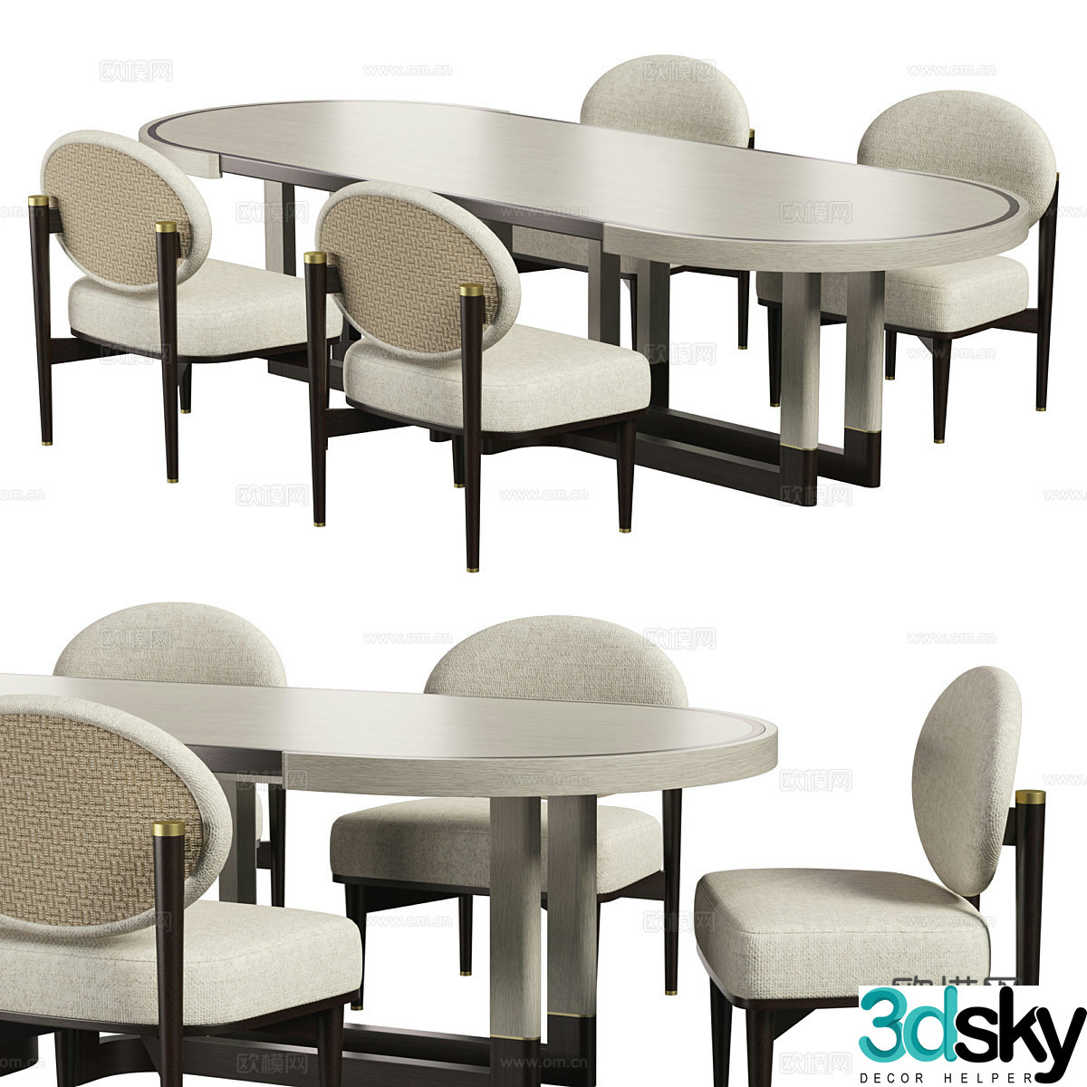 New Chinese style light luxury oval dining table and chair 3D model