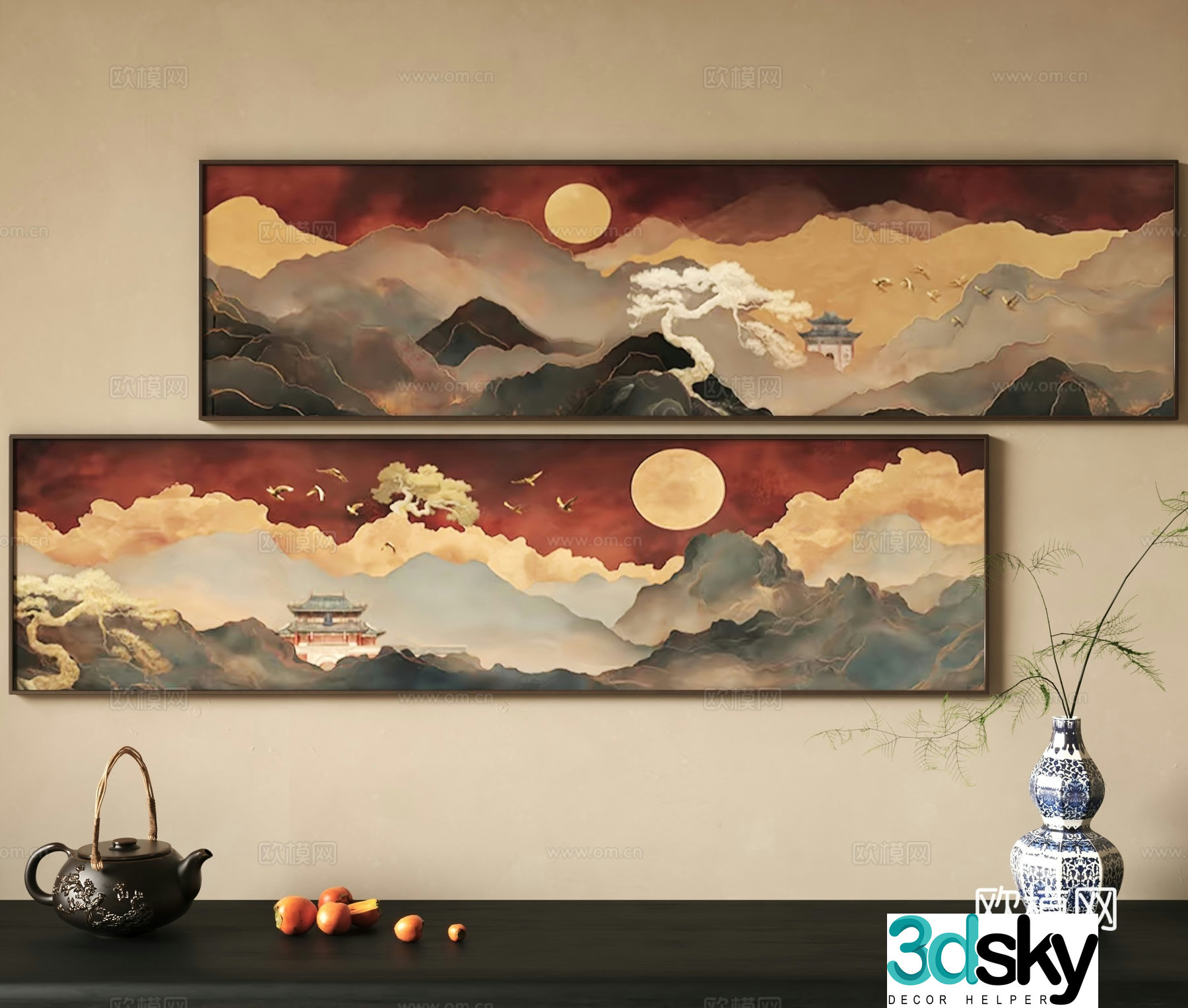Freehand decorative painting 3d model of landscape