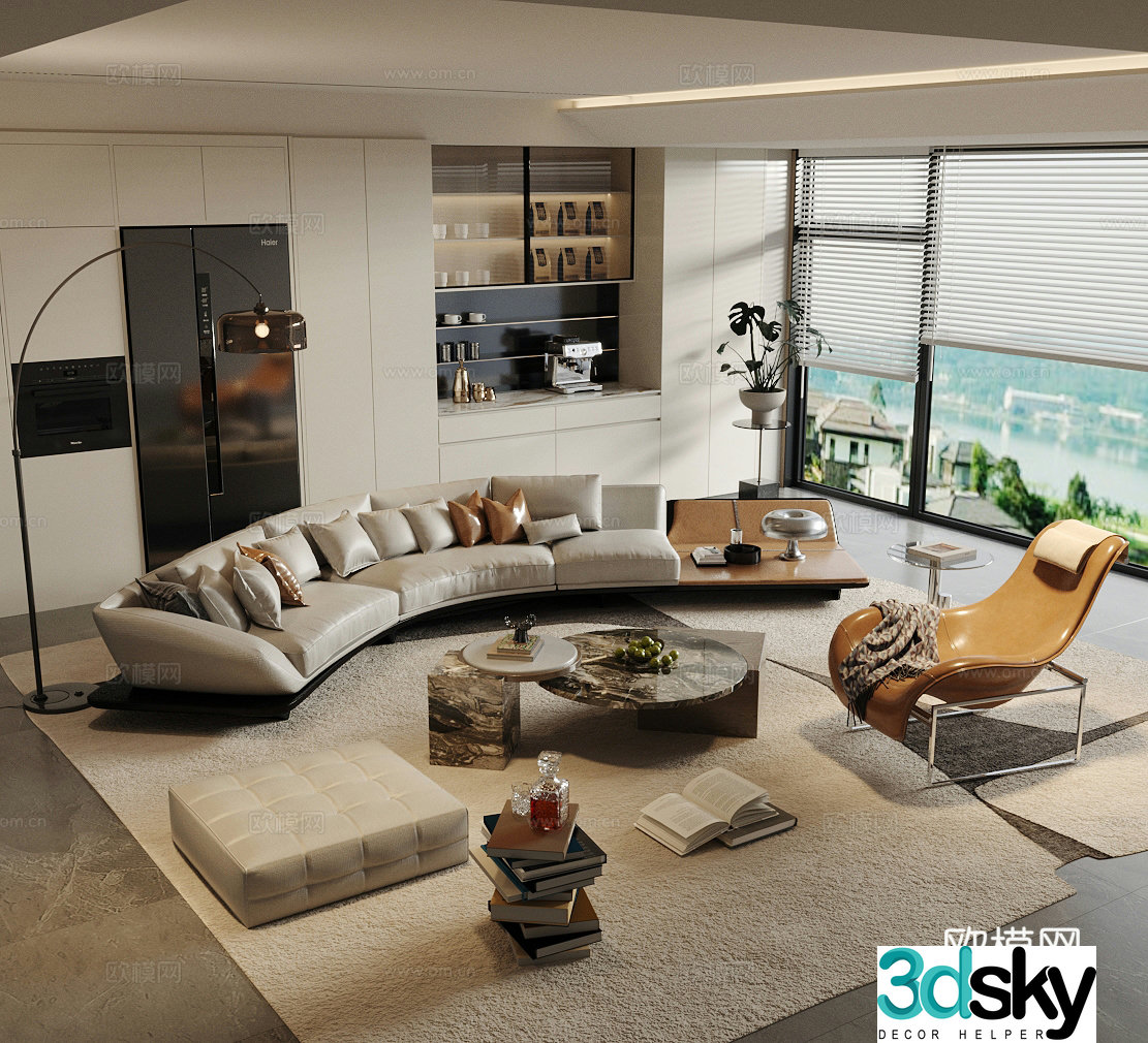 Modern Italian home living room Light luxury Italian living room Sofa coffee table combination High-end gray living room 3D model