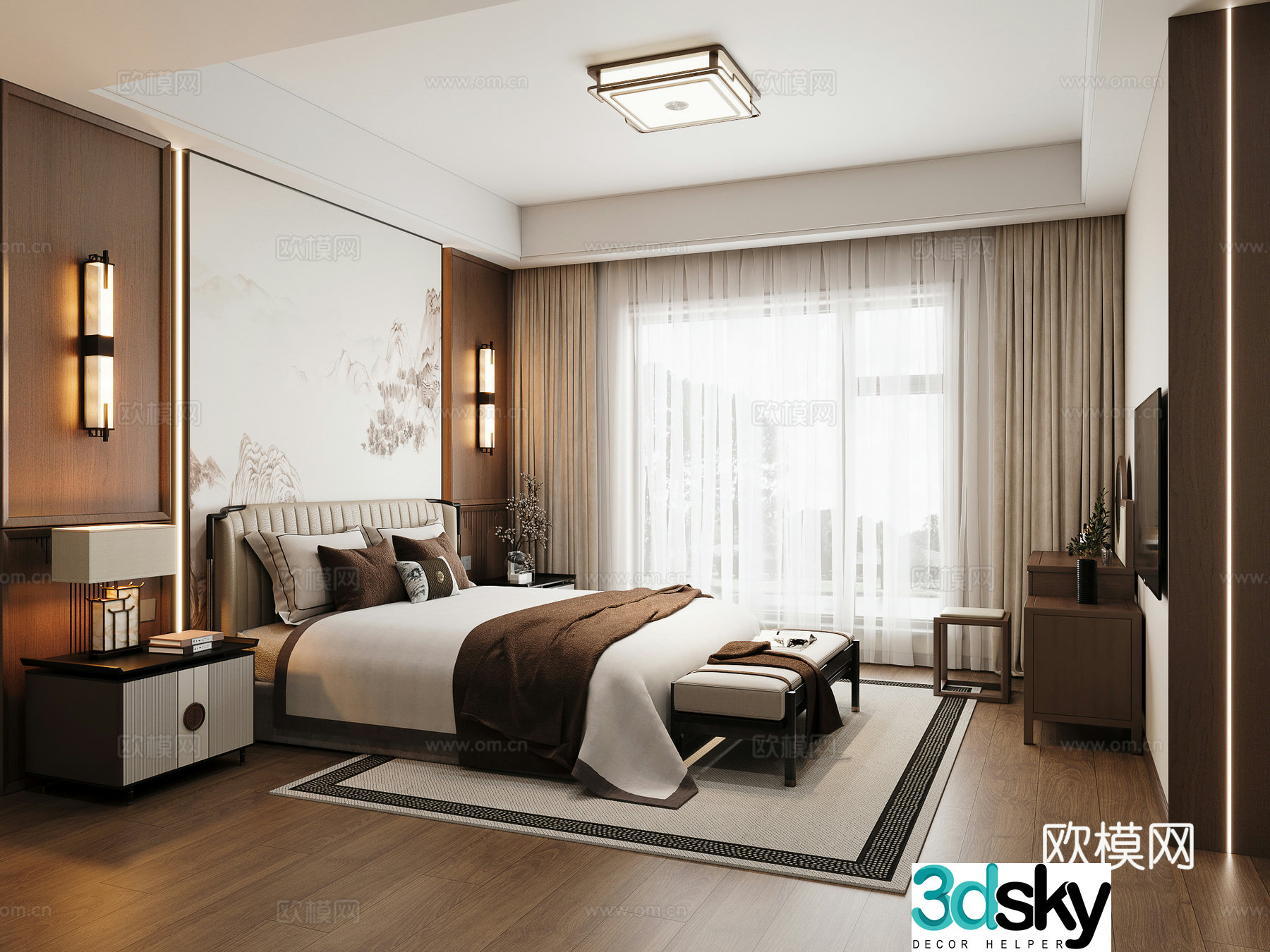 New Chinese bedroom 3D model