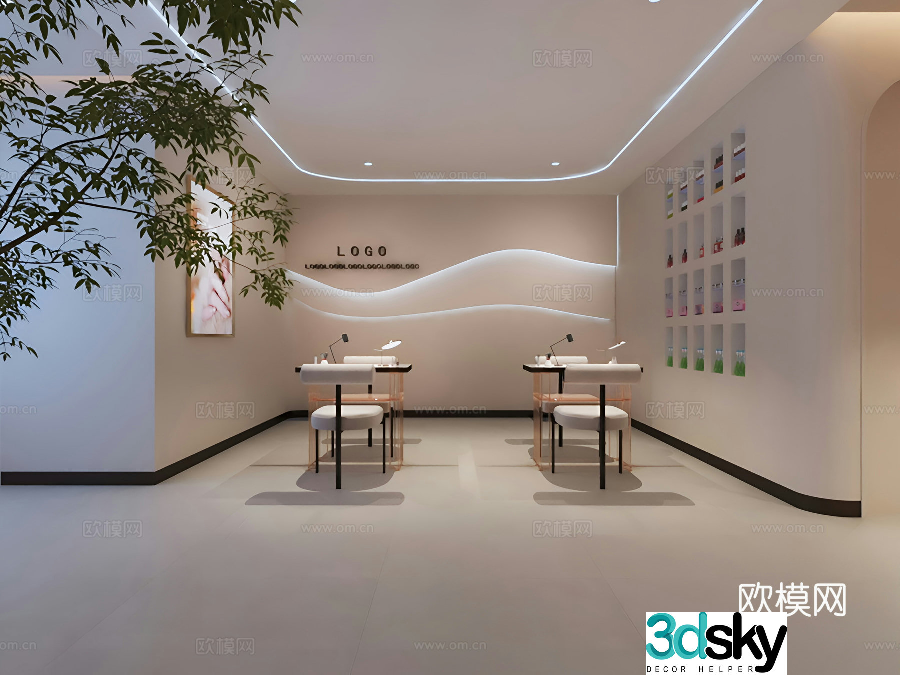 Cream modern cosmetics store Beauty salon nail salon cosmetics store nail art area 3d model