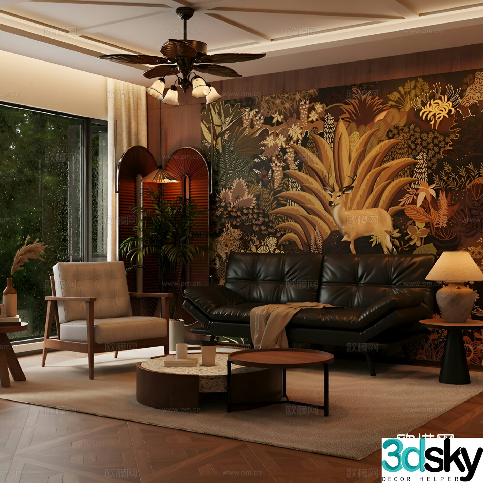 Medium American home living room with animation Medium style mural American mural Medium style living room 3D model