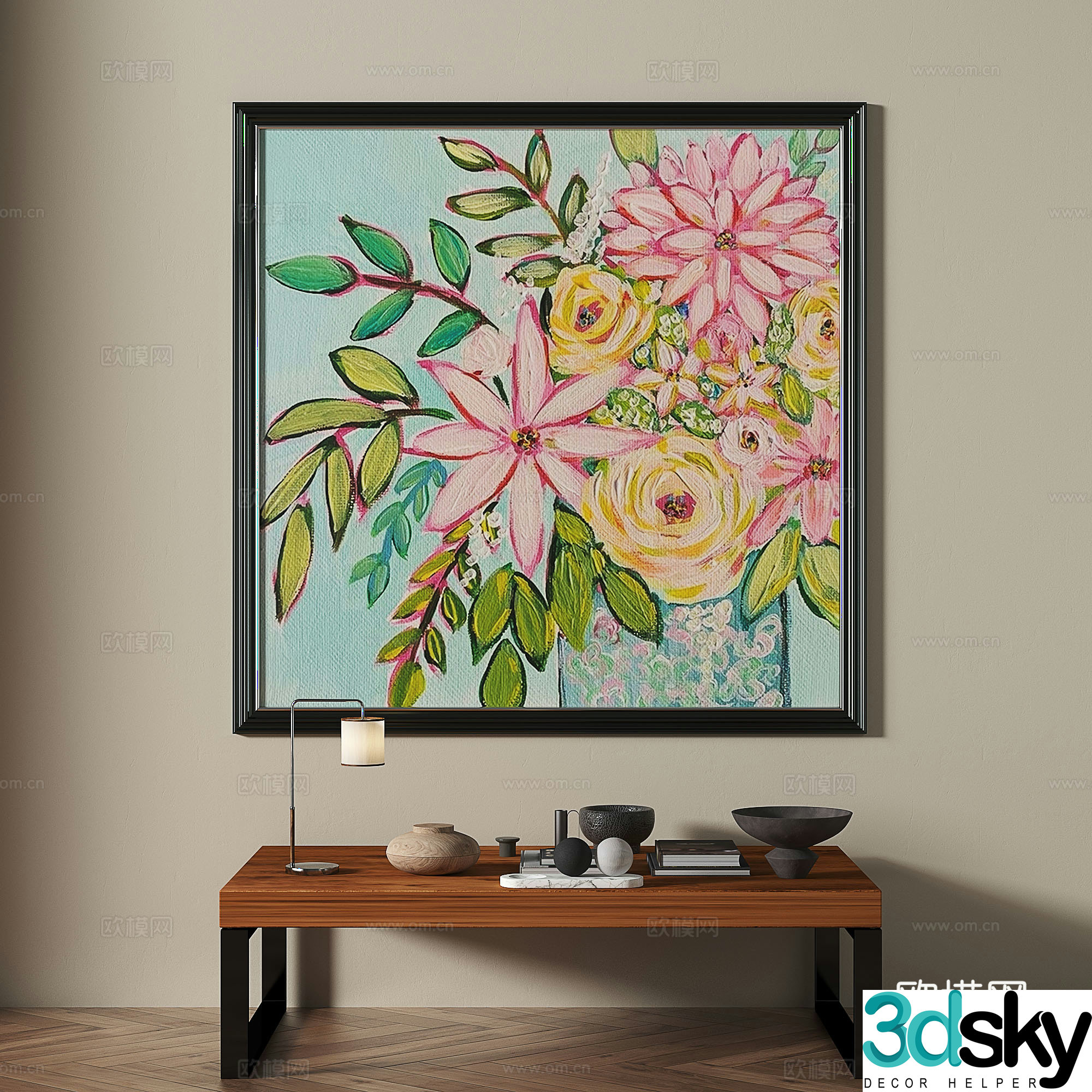 Modern French retro medieval light luxury oil painting decorative painting 3d model