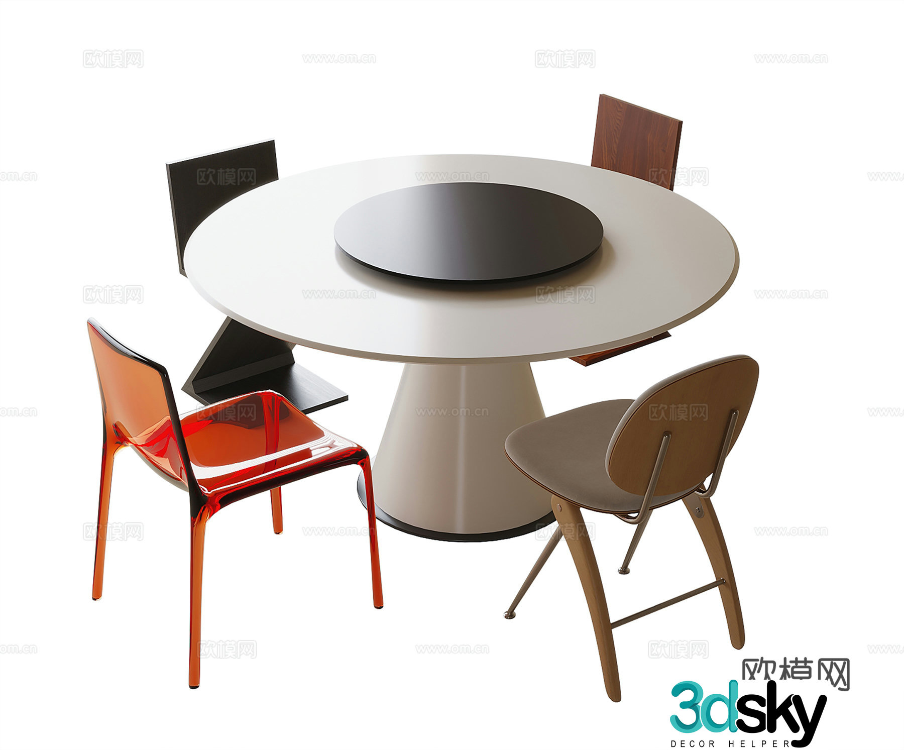Modern round dining table and chairs Round dining table and dining chairs Single chair 3d model