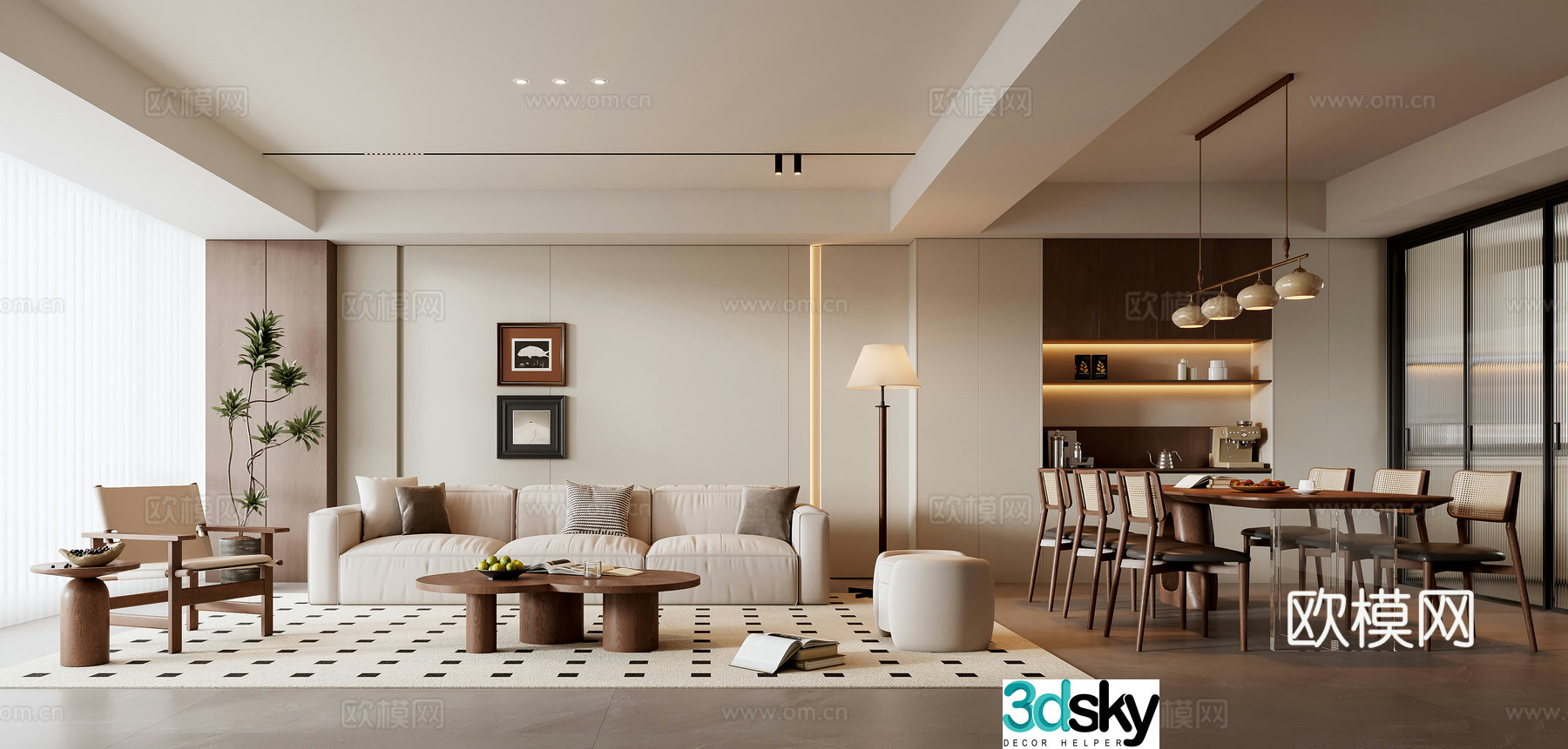 3D model of medieval style living room restaurant