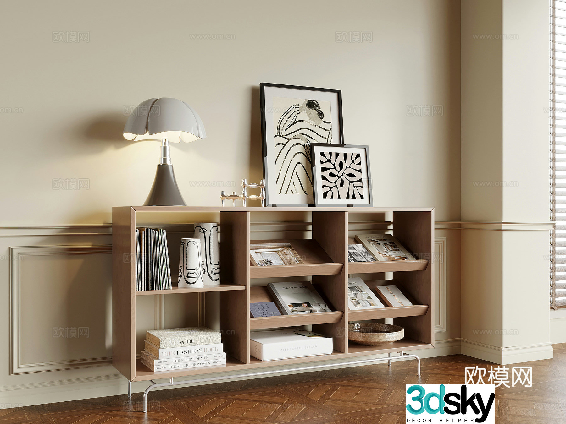Bookcase French cream style bookcase Bookshelf low cabinet floor cabinet 3d model