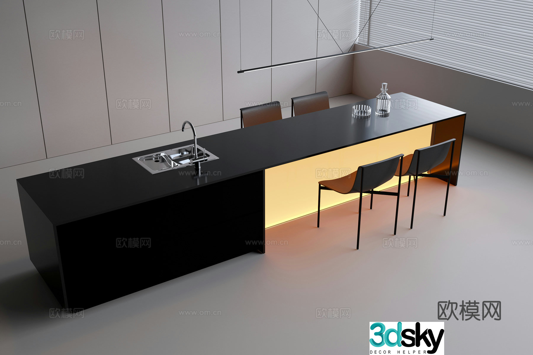 Nakashima Water Bar Nakashima Dining Table Leisure Bar Chair Sink Faucet Metal Chandelier 3D Model